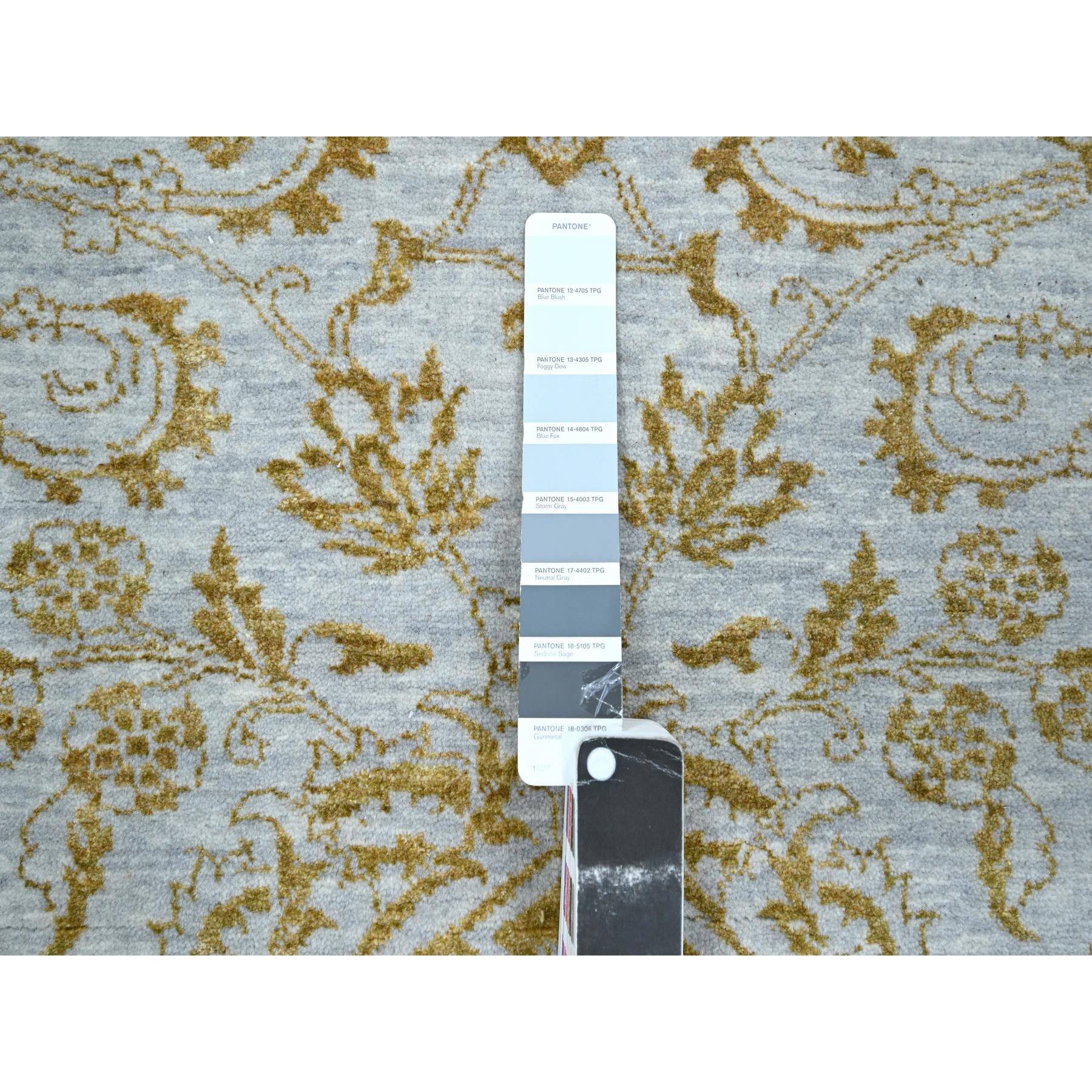 8'x10' Beau Blue with Golden Brown, Persian Influence Design, Tone on Tone, Wool & Silk, Hand Knotted, Oriental Rug Sh76308