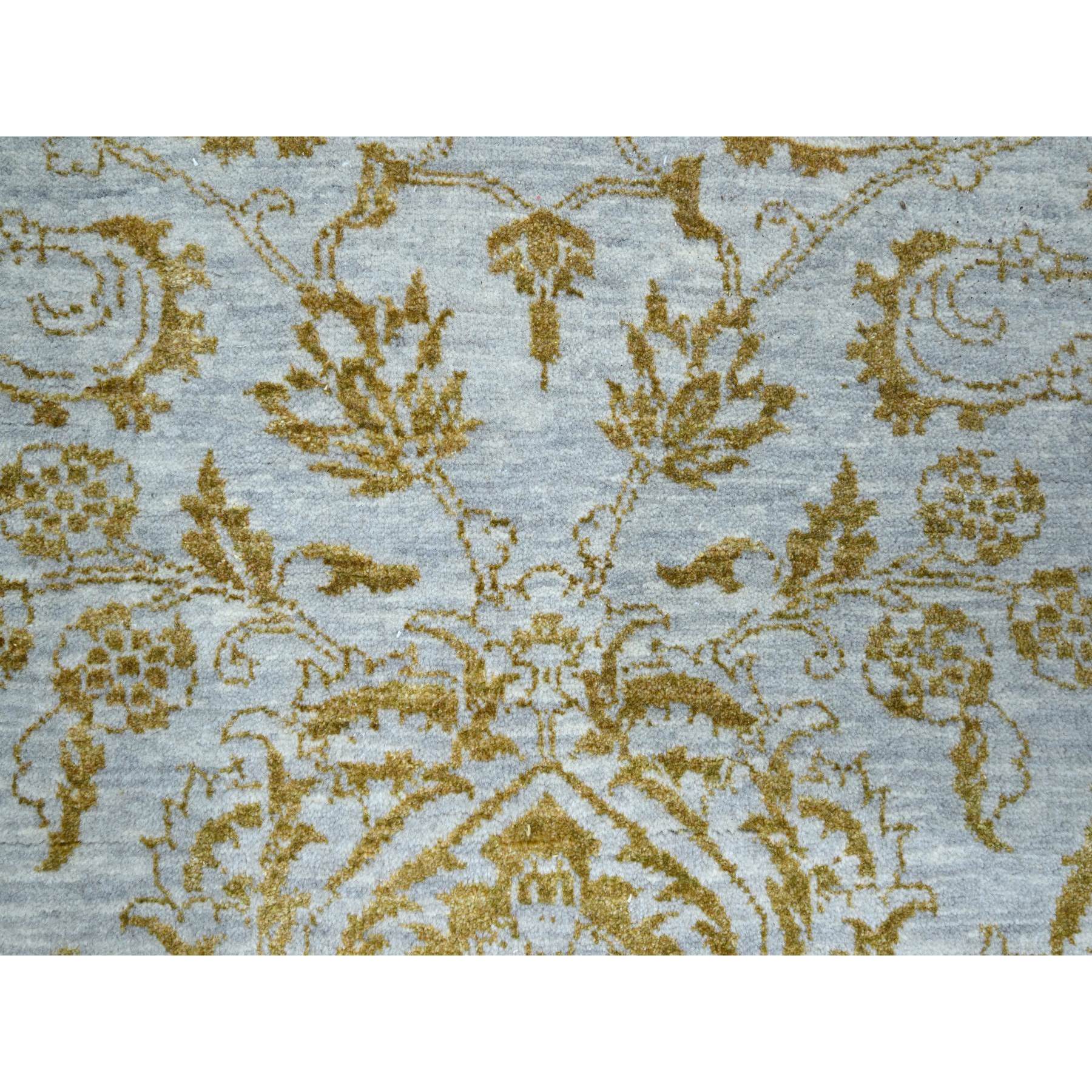 8'x10' Beau Blue with Golden Brown, Persian Influence Design, Tone on Tone, Wool & Silk, Hand Knotted, Oriental Rug Sh76308