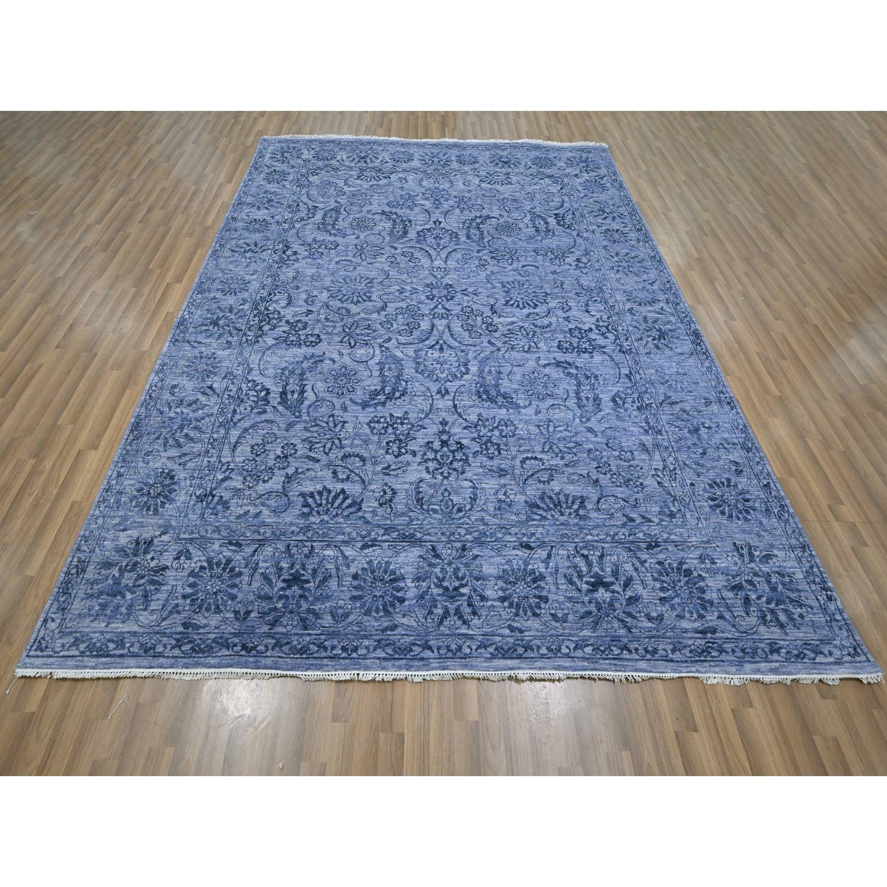 8'1"x10' Purple, Saturated Colors and Design, Tone on Tone, Hand Knotted, Wool & Silk, Abrash, Oriental Rug Sh76309