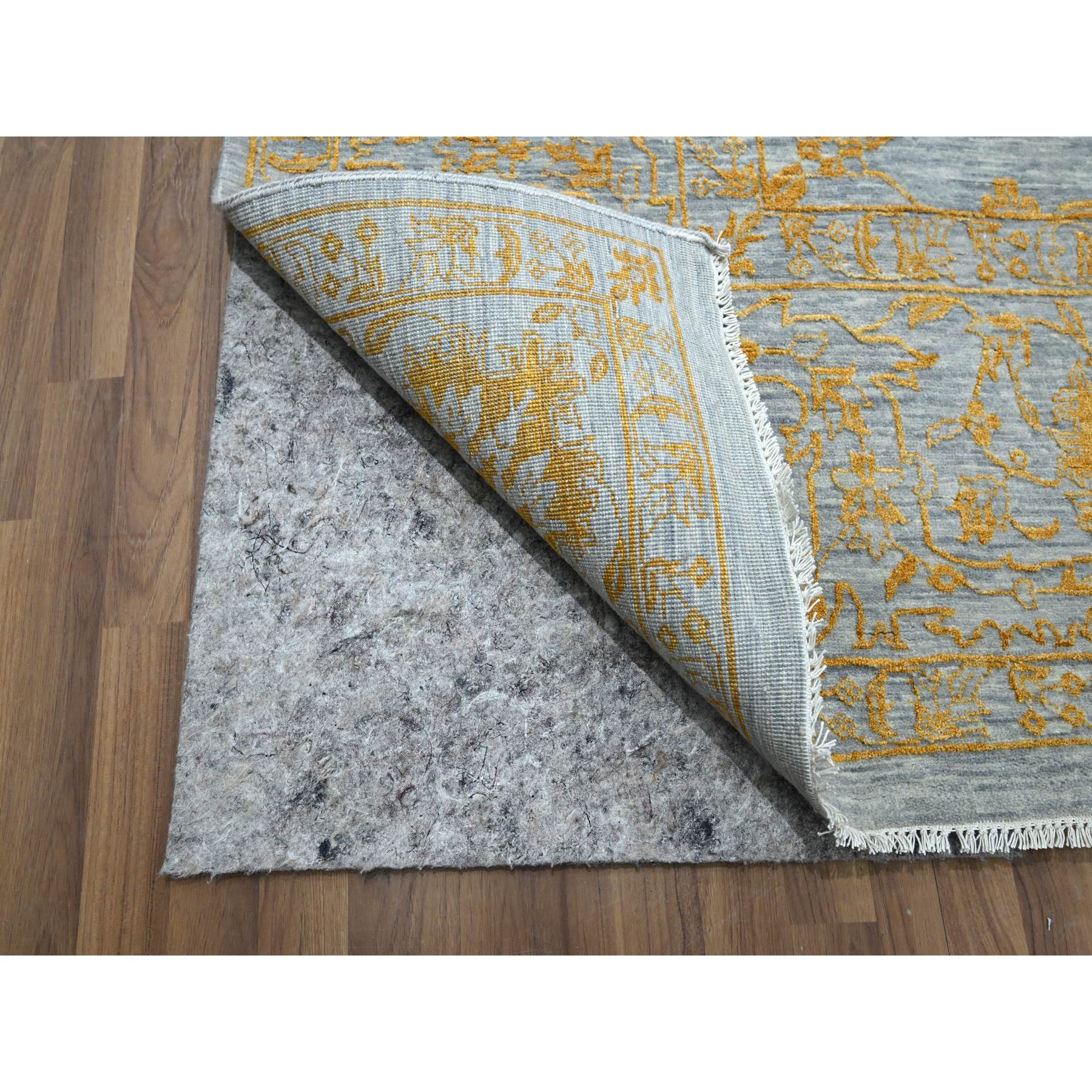 10'x14' Misty Gray with Gold, Tone on Tone, Persian Influence Design, Hand Knotted, Wool & Silk, Oriental Rug Sh76312