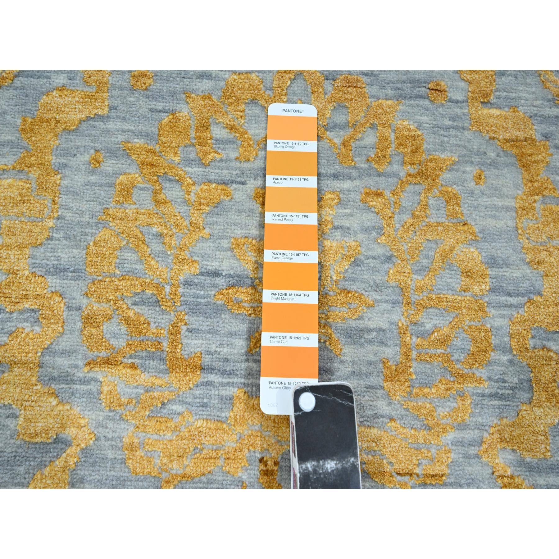 10'x14' Misty Gray with Gold, Tone on Tone, Persian Influence Design, Hand Knotted, Wool & Silk, Oriental Rug Sh76312