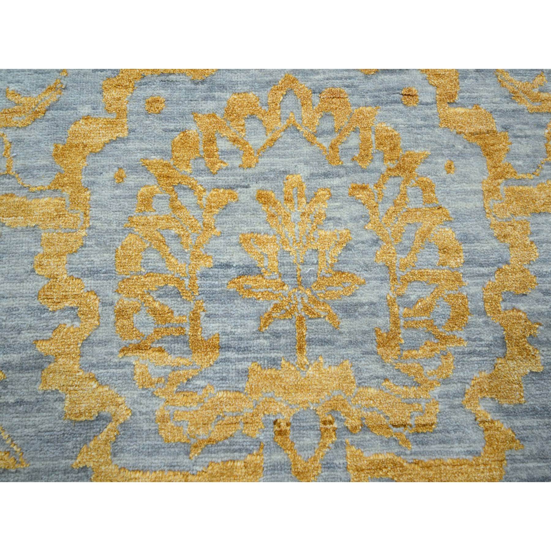 10'x14' Misty Gray with Gold, Tone on Tone, Persian Influence Design, Hand Knotted, Wool & Silk, Oriental Rug Sh76312