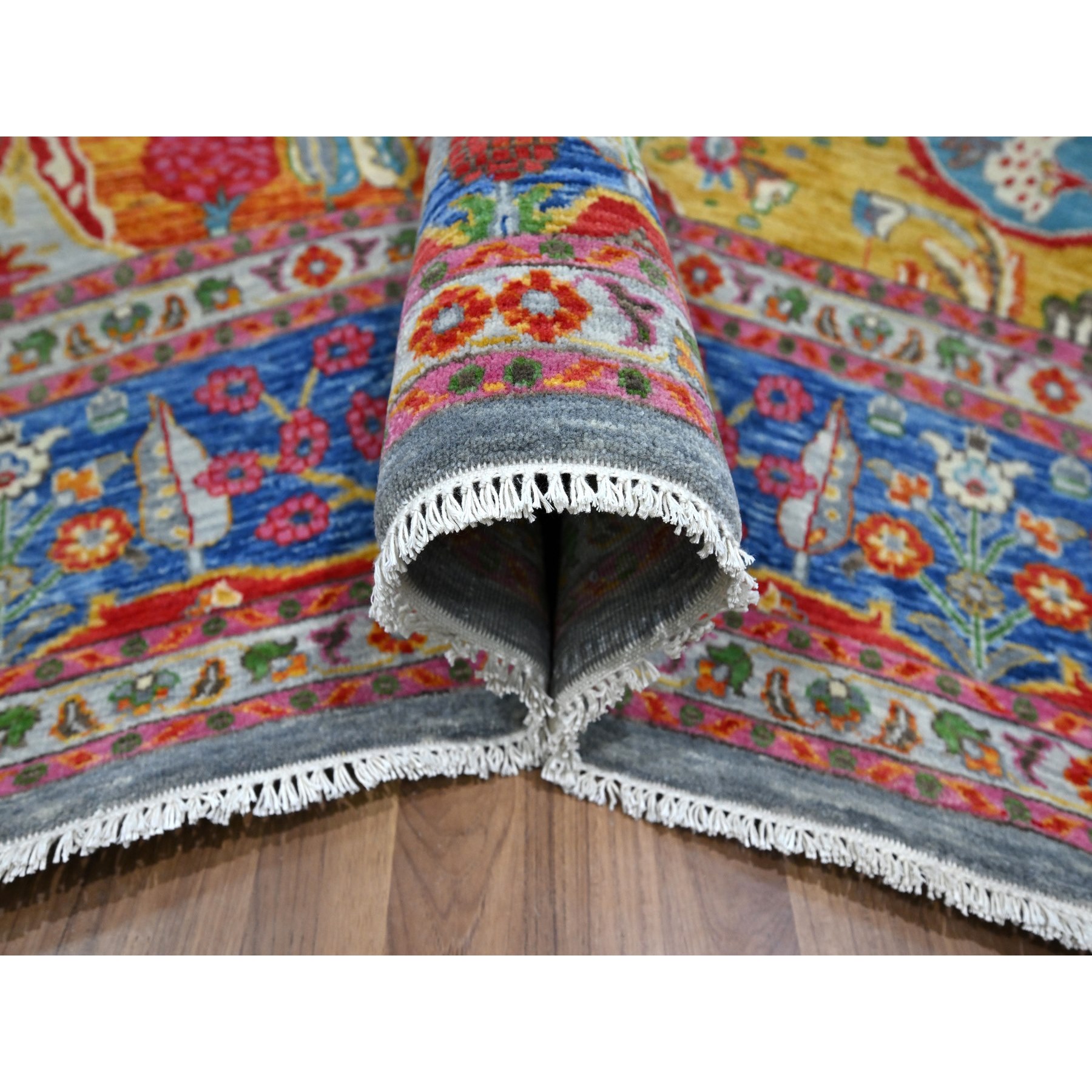 8'x10' Aqua Blue, Pictorial with Colorful Mountain and Tree Scenery Design, Hand Knotted, 100% Wool, Agra, Oriental Rug Sh76313