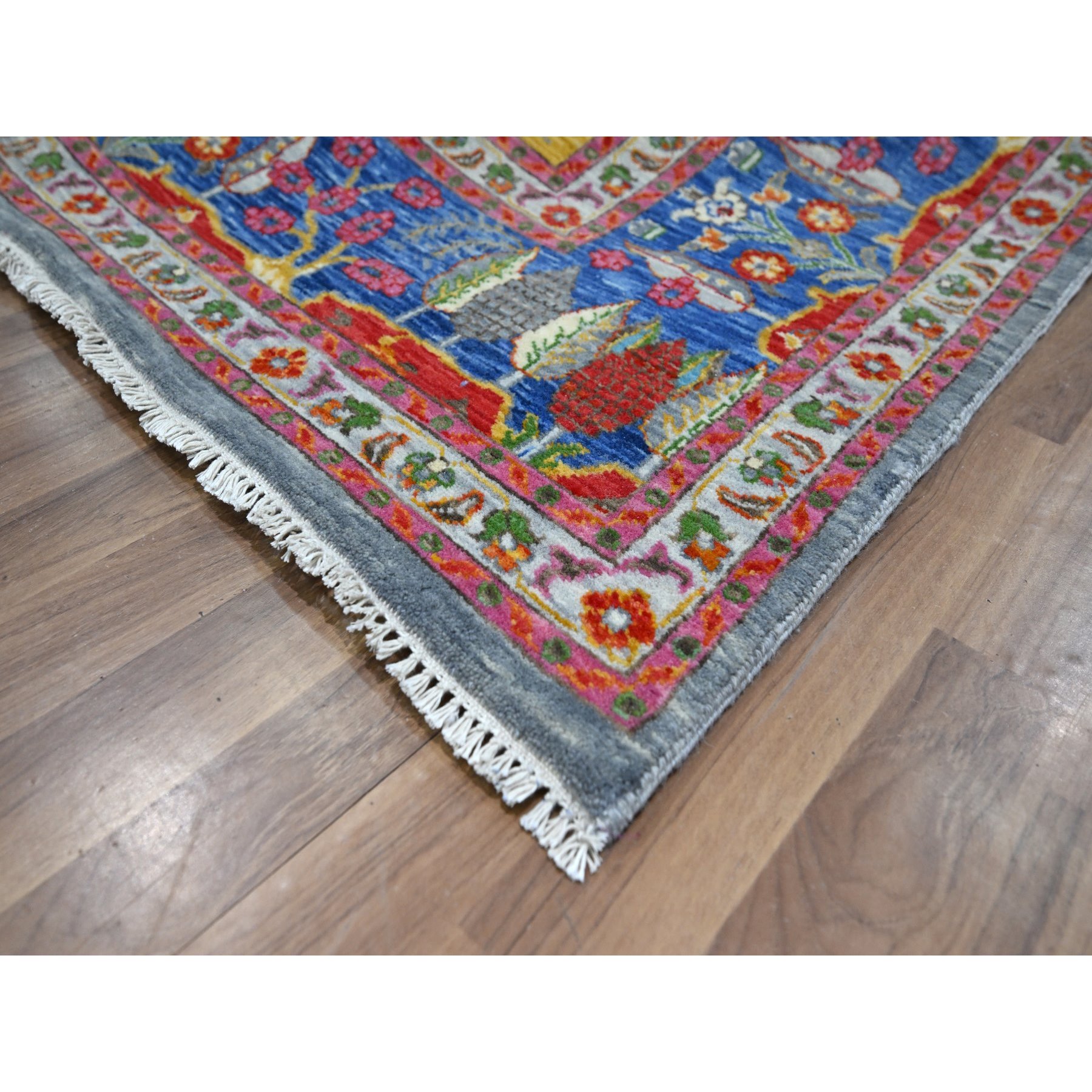 8'x10' Aqua Blue, Pictorial with Colorful Mountain and Tree Scenery Design, Hand Knotted, 100% Wool, Agra, Oriental Rug Sh76313