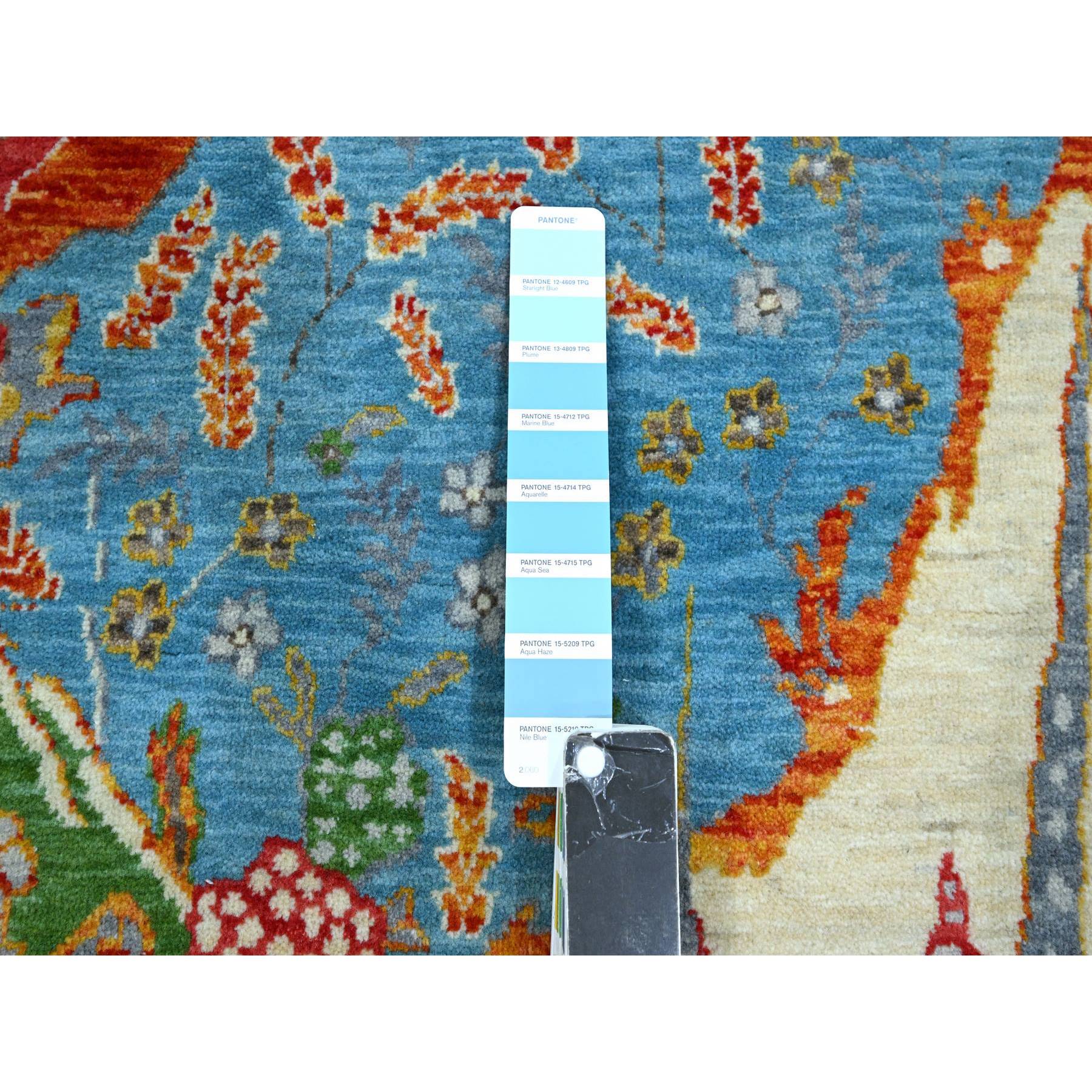 8'x10' Aqua Blue, Pictorial with Colorful Mountain and Tree Scenery Design, Hand Knotted, 100% Wool, Agra, Oriental Rug Sh76313