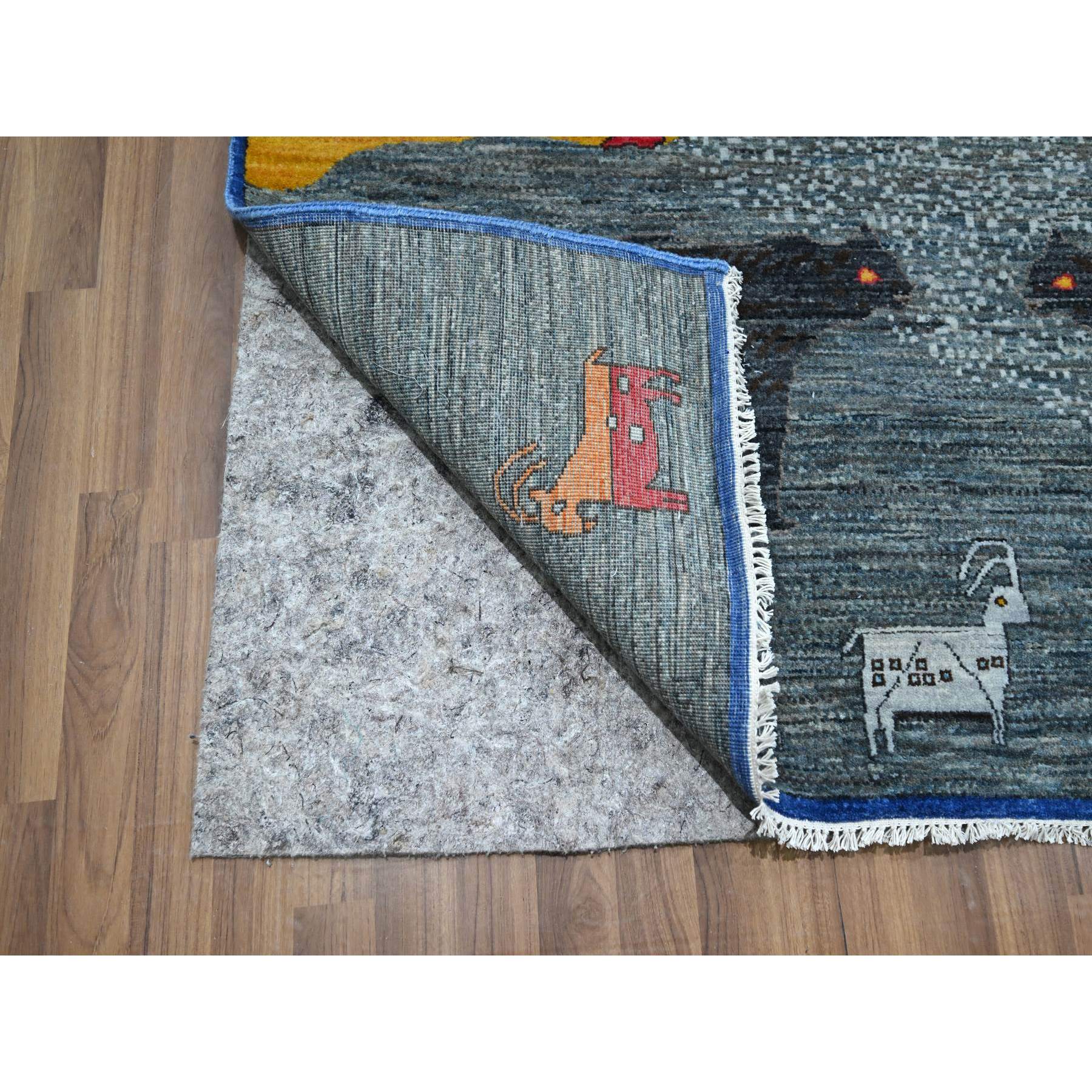 9'x12' Shades of Gray, Colorful Pictorial, Agra, Ethnic Design with Cypress Tree, Lion, Elephants, Camels, Tigers and More, Hand Knotted, 100% Wool, Oriental Rug Sh76314