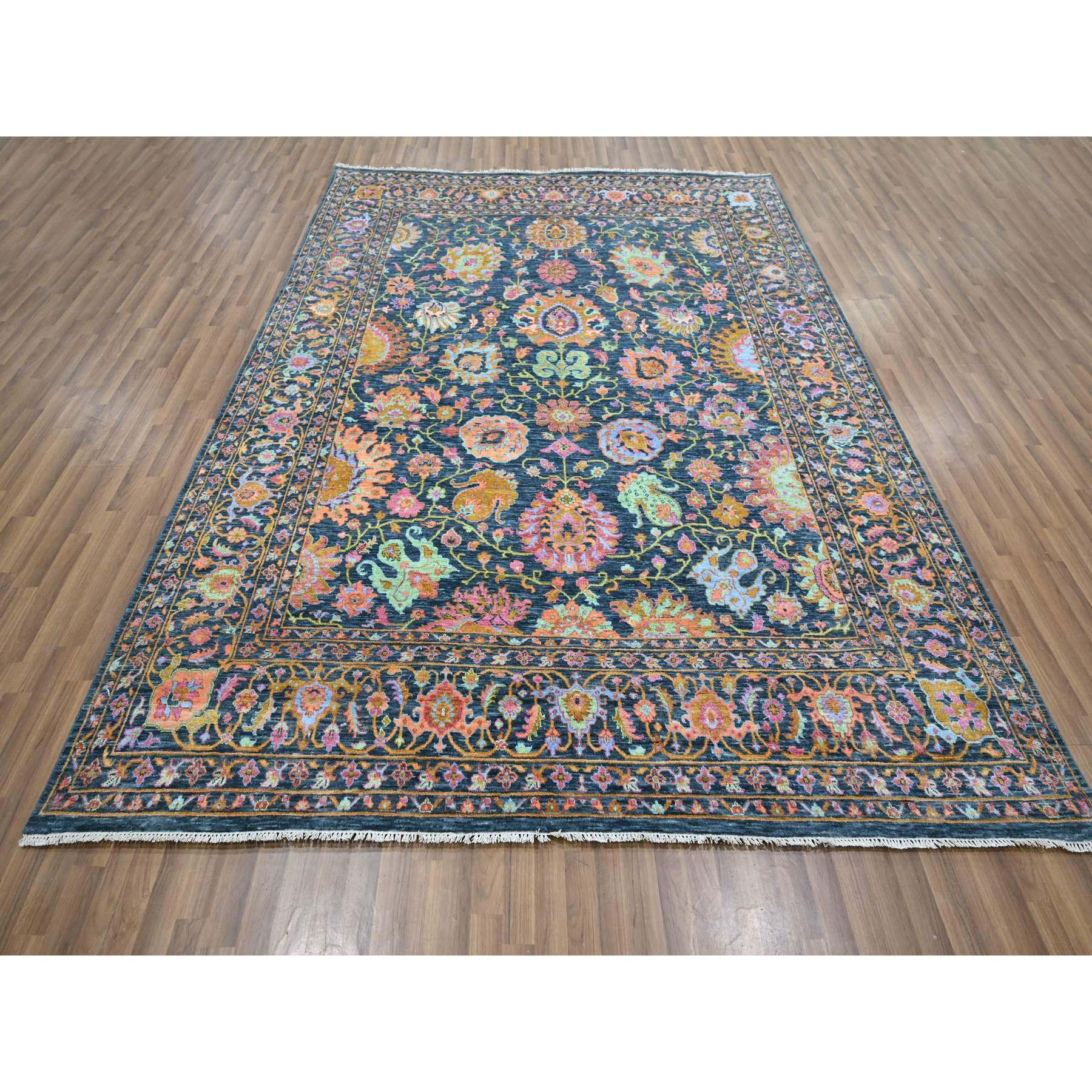 8'x10'2" Imperial Blue, Colorful All Over Tabriz Design, Wool & Silk, Hand Knotted, Oriental Rug Sh76315