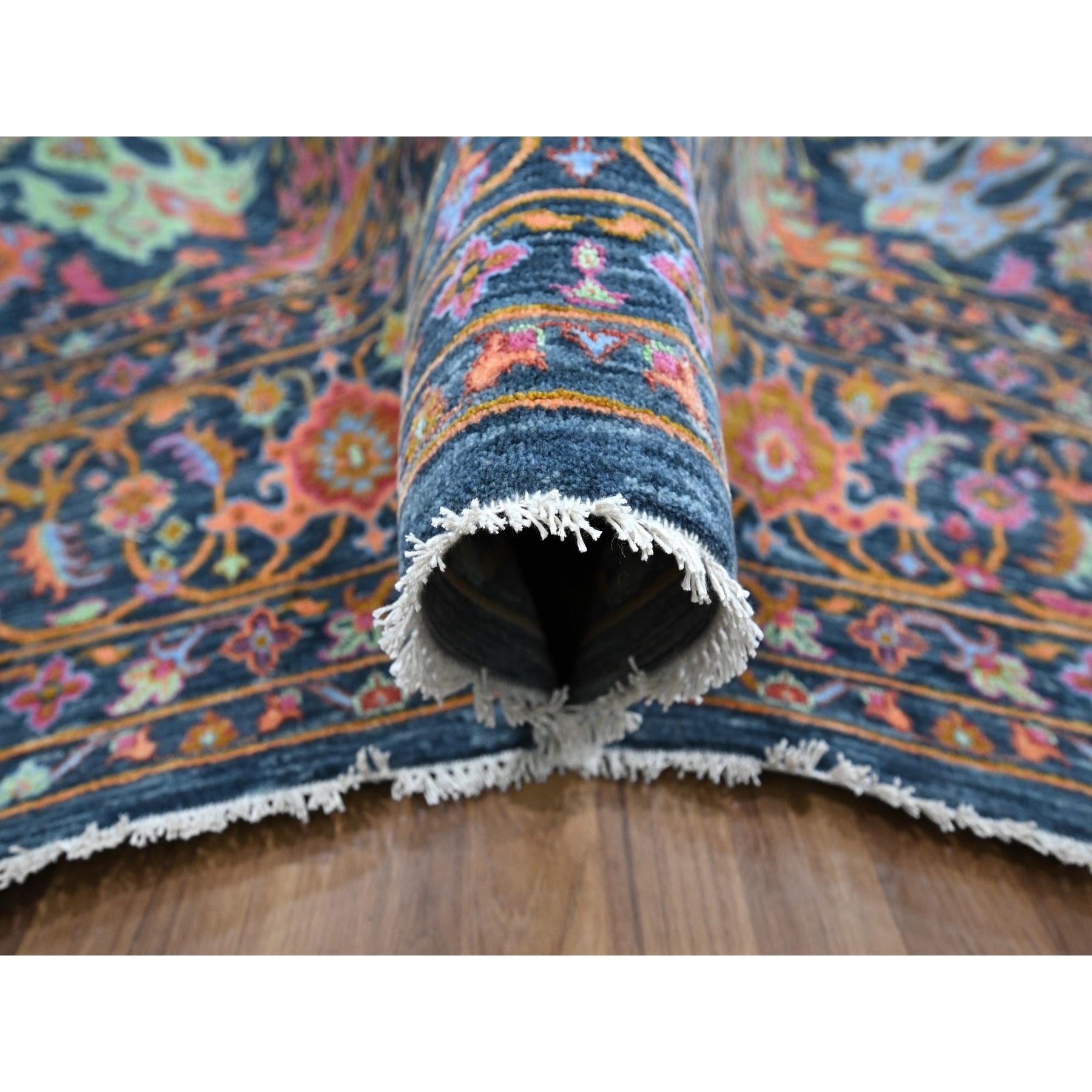 8'x10'2" Imperial Blue, Colorful All Over Tabriz Design, Wool & Silk, Hand Knotted, Oriental Rug Sh76315