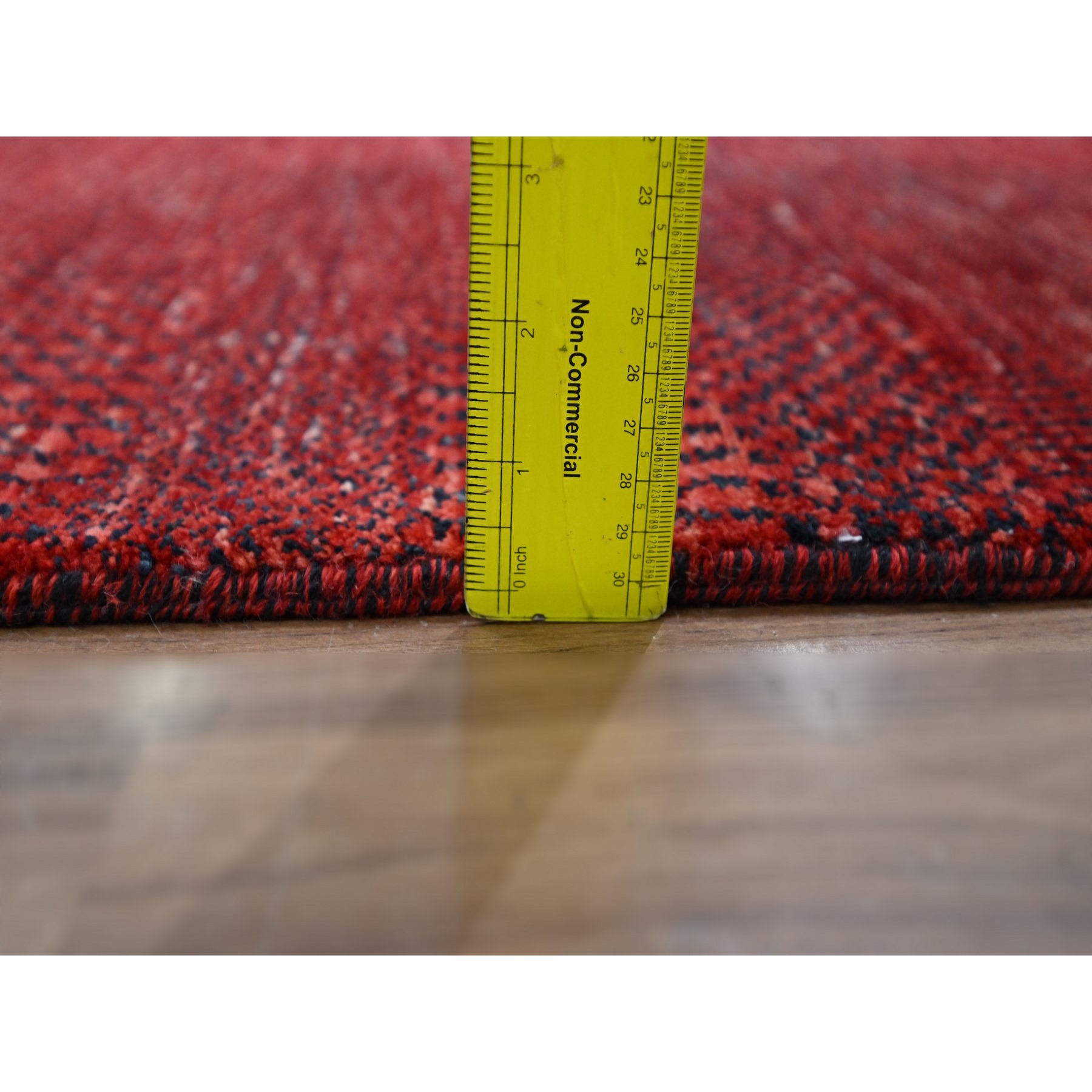 2'6"x11'10" Ruby Red, Modern Grass Design, Hand Knotted, Denser Weave, Tone on Tone, Wool and Silk, Lush and Plush, Runner, Oriental Rug Sh76317