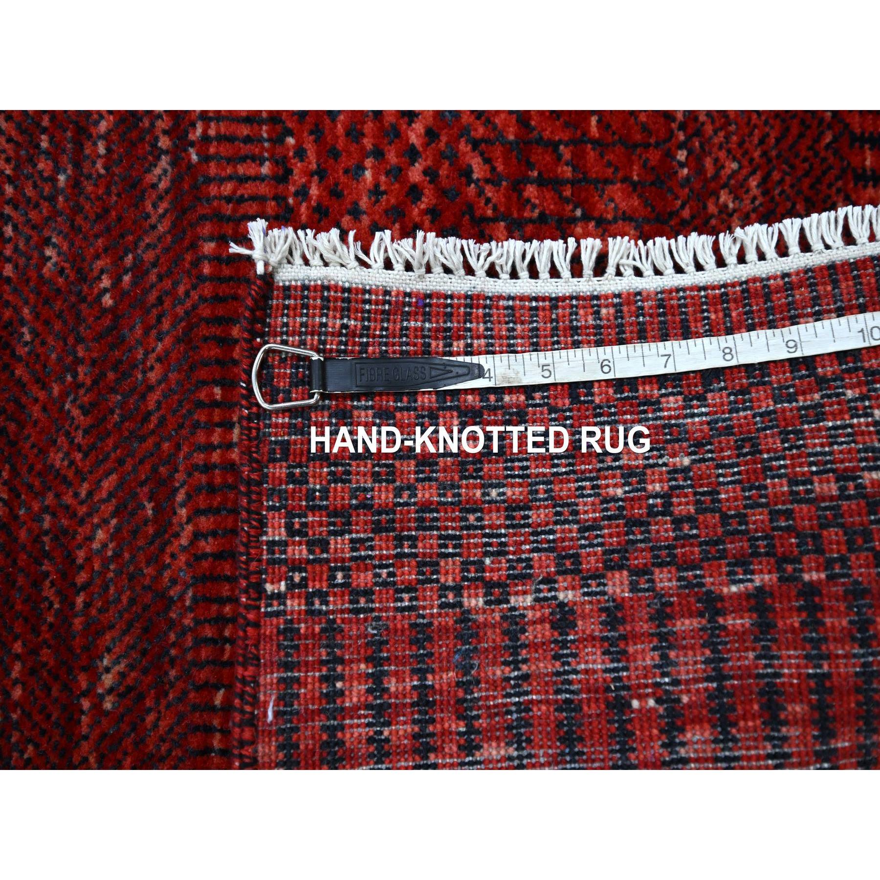 2'6"x11'10" Ruby Red, Modern Grass Design, Hand Knotted, Denser Weave, Tone on Tone, Wool and Silk, Lush and Plush, Runner, Oriental Rug Sh76317