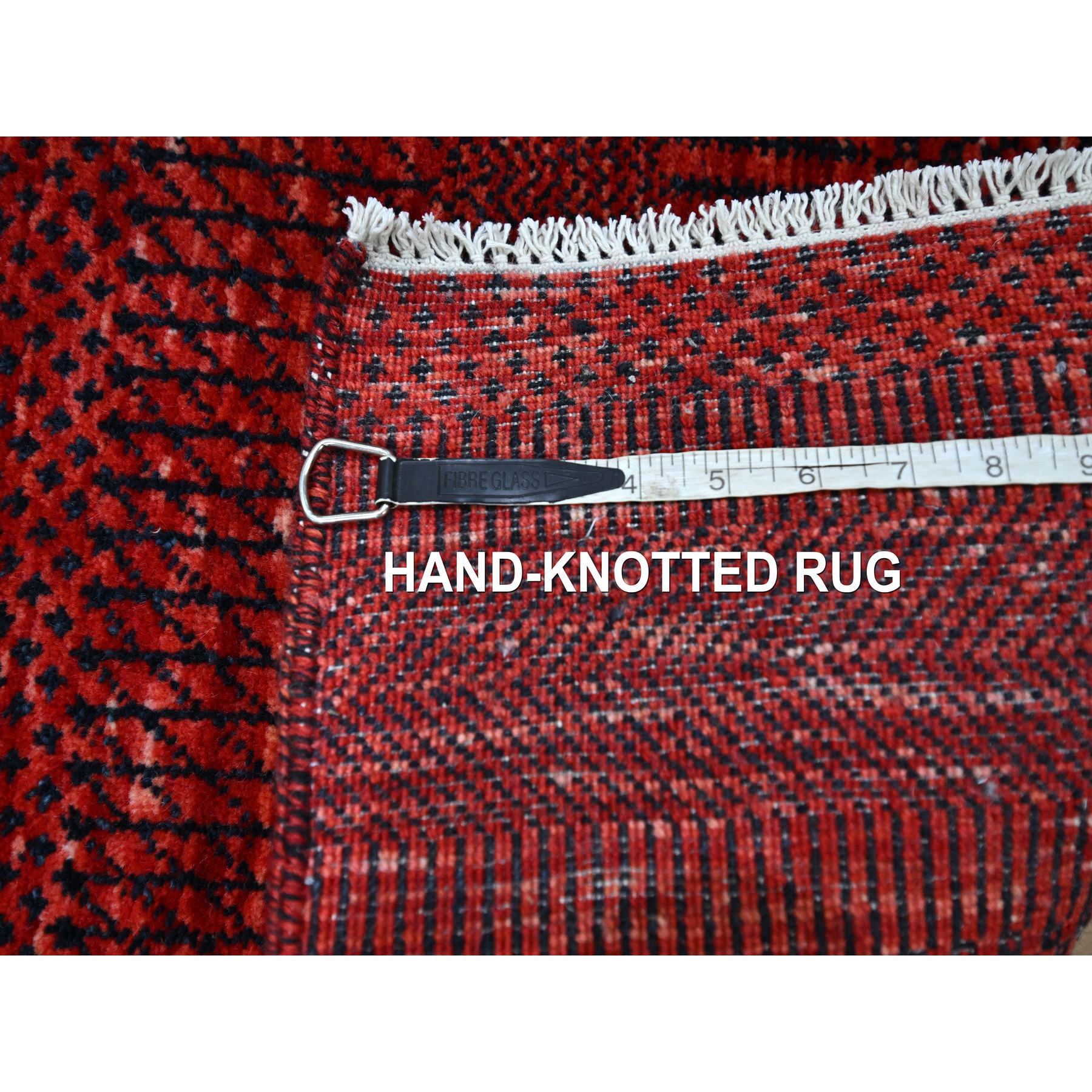 2'5"x14' Chili Red, Modern Grass Design, Hand Knotted, Denser Weave, Tone on Tone, Wool and Silk, Lush and Plush, Runner, Oriental Rug Sh76318