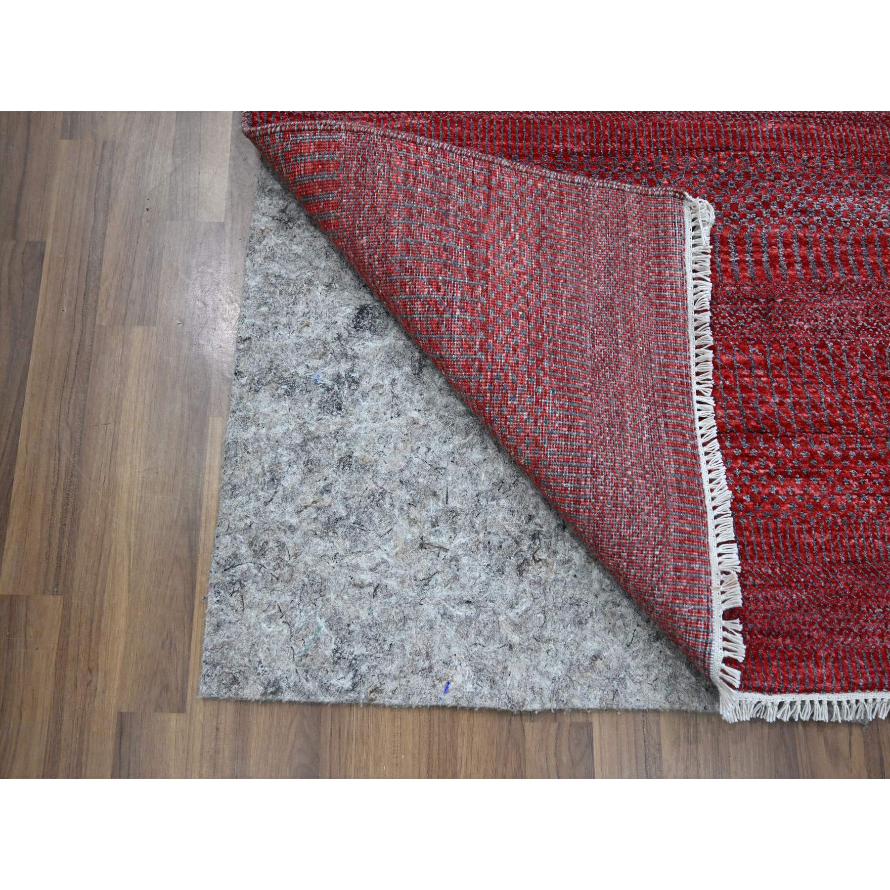 2'6"x16'3" Angels Red, Modern Grass Design, Hand Knotted, Borderless, Denser Weave, Lush and Plush, Tone on Tone, Wool and Silk, XL Runner, Oriental Rug Sh76320