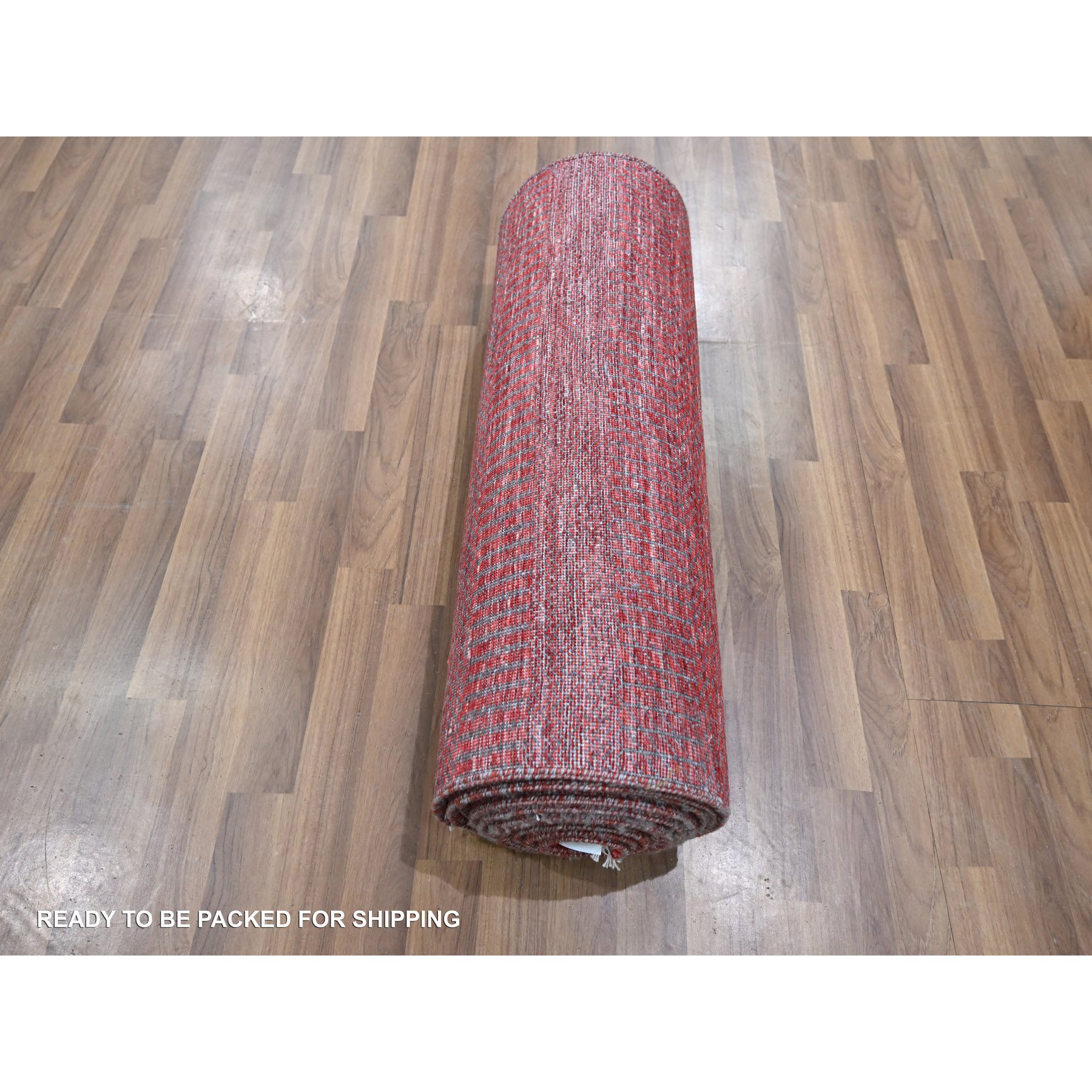 2'6"x16'3" Angels Red, Modern Grass Design, Hand Knotted, Borderless, Denser Weave, Lush and Plush, Tone on Tone, Wool and Silk, XL Runner, Oriental Rug Sh76320