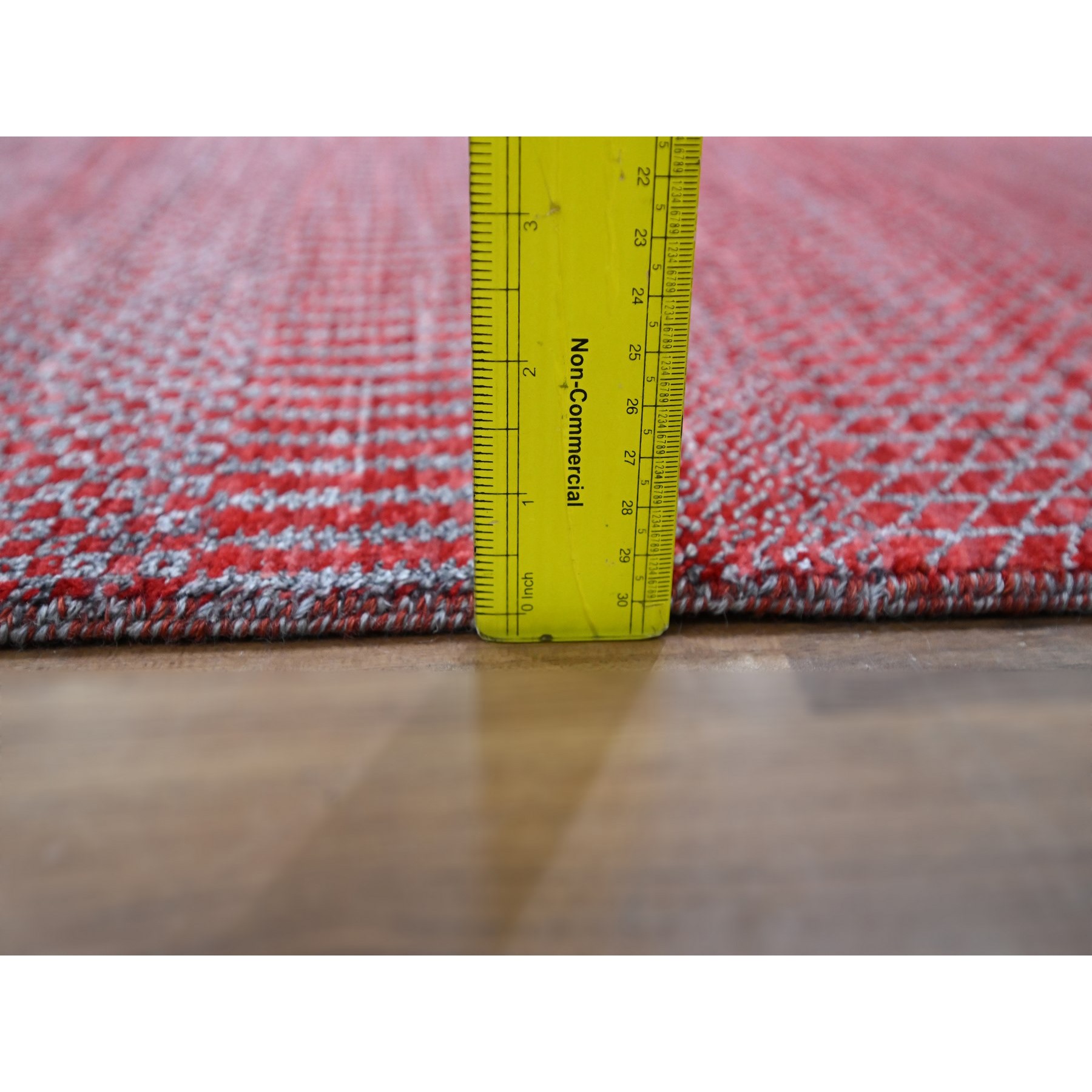 2'6"x16'3" Angels Red, Modern Grass Design, Hand Knotted, Borderless, Denser Weave, Lush and Plush, Tone on Tone, Wool and Silk, XL Runner, Oriental Rug Sh76320