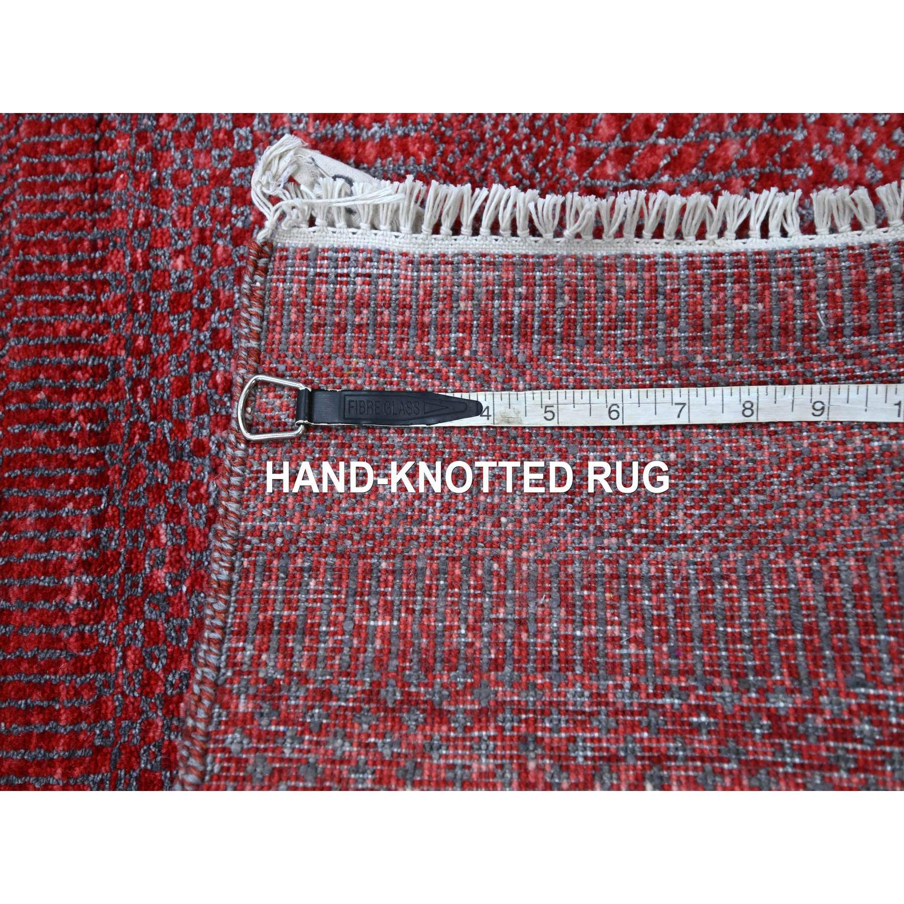 2'6"x16'3" Angels Red, Modern Grass Design, Hand Knotted, Borderless, Denser Weave, Lush and Plush, Tone on Tone, Wool and Silk, XL Runner, Oriental Rug Sh76320