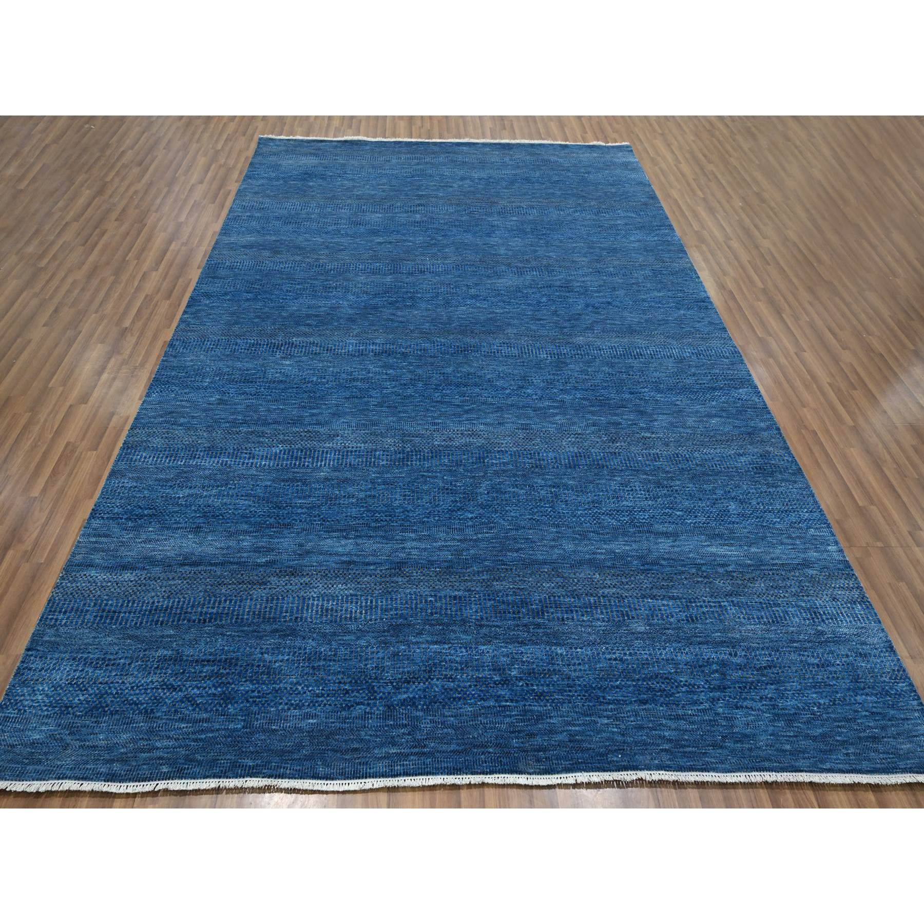 9'x12' Imperial Blue, Modern Grass Design, Hand Knotted, Denser Weave, Tone on Tone, Wool and Silk, Borderless, Lush and Plush, Oriental Rug Sh76322