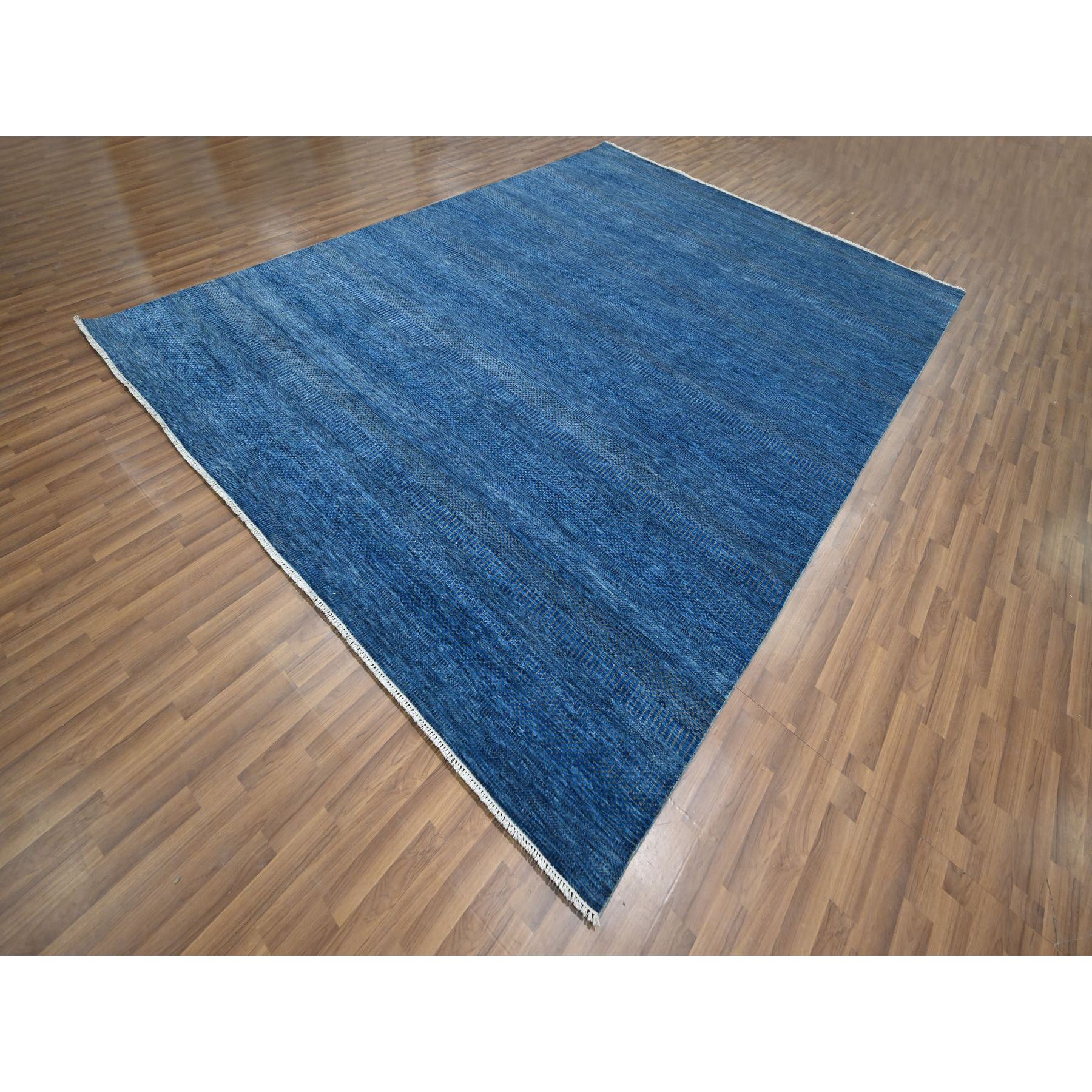 9'x12' Imperial Blue, Modern Grass Design, Hand Knotted, Denser Weave, Tone on Tone, Wool and Silk, Borderless, Lush and Plush, Oriental Rug Sh76322