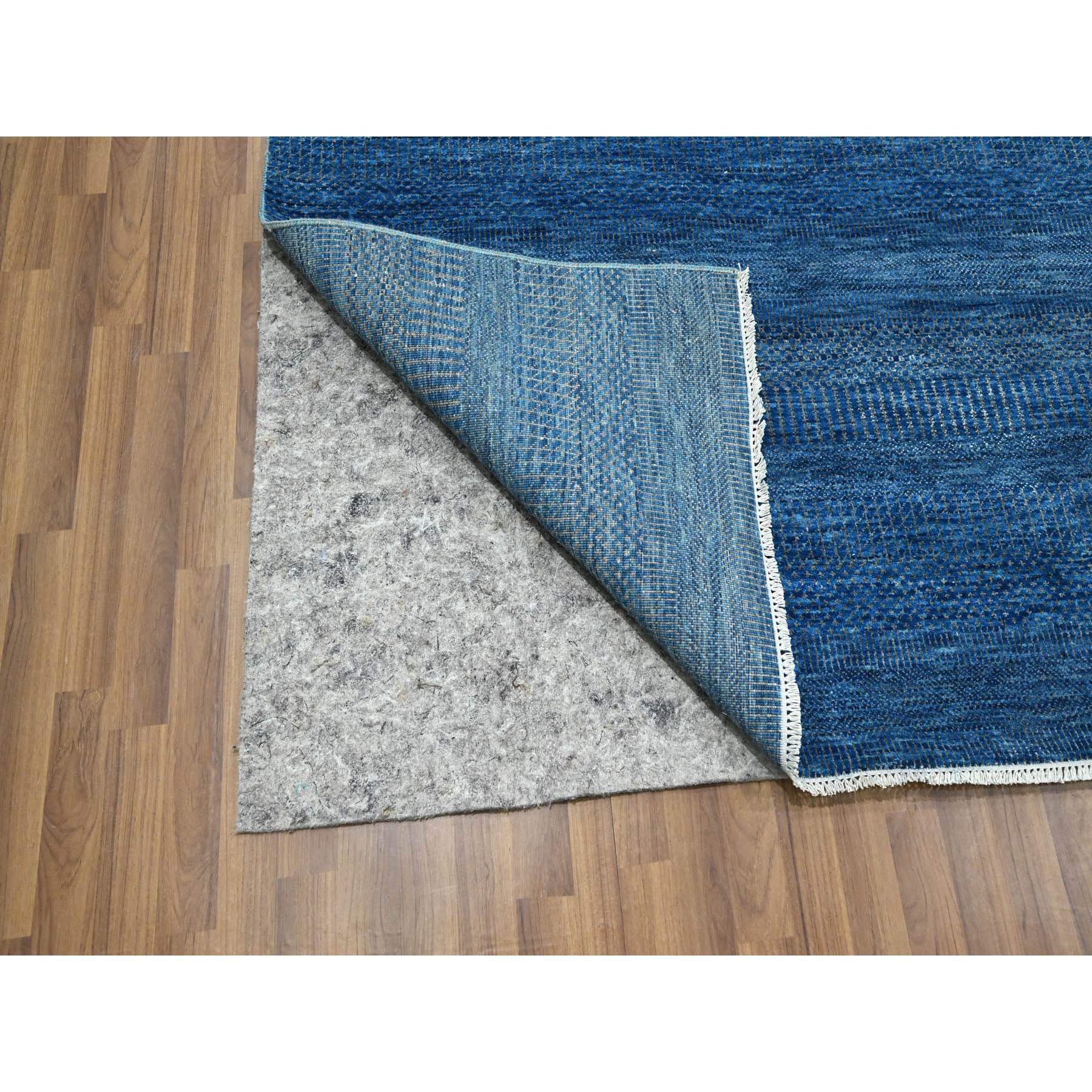 9'x12' Imperial Blue, Modern Grass Design, Hand Knotted, Denser Weave, Tone on Tone, Wool and Silk, Borderless, Lush and Plush, Oriental Rug Sh76322