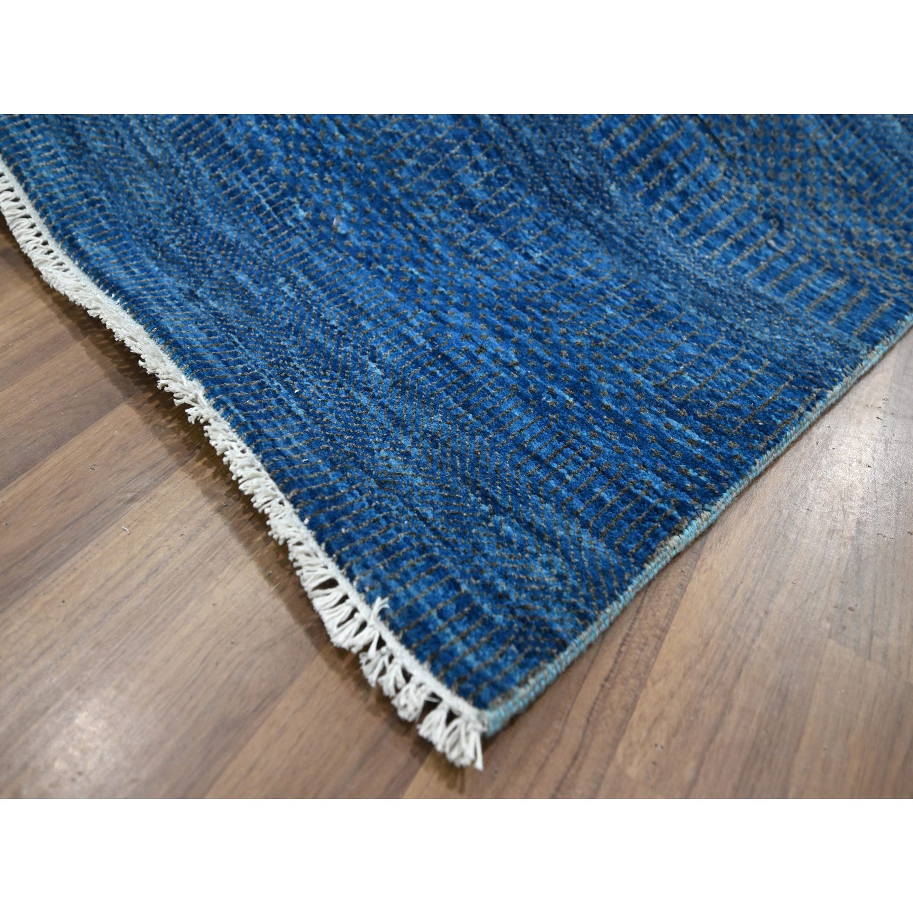 9'x12' Imperial Blue, Modern Grass Design, Hand Knotted, Denser Weave, Tone on Tone, Wool and Silk, Borderless, Lush and Plush, Oriental Rug Sh76322
