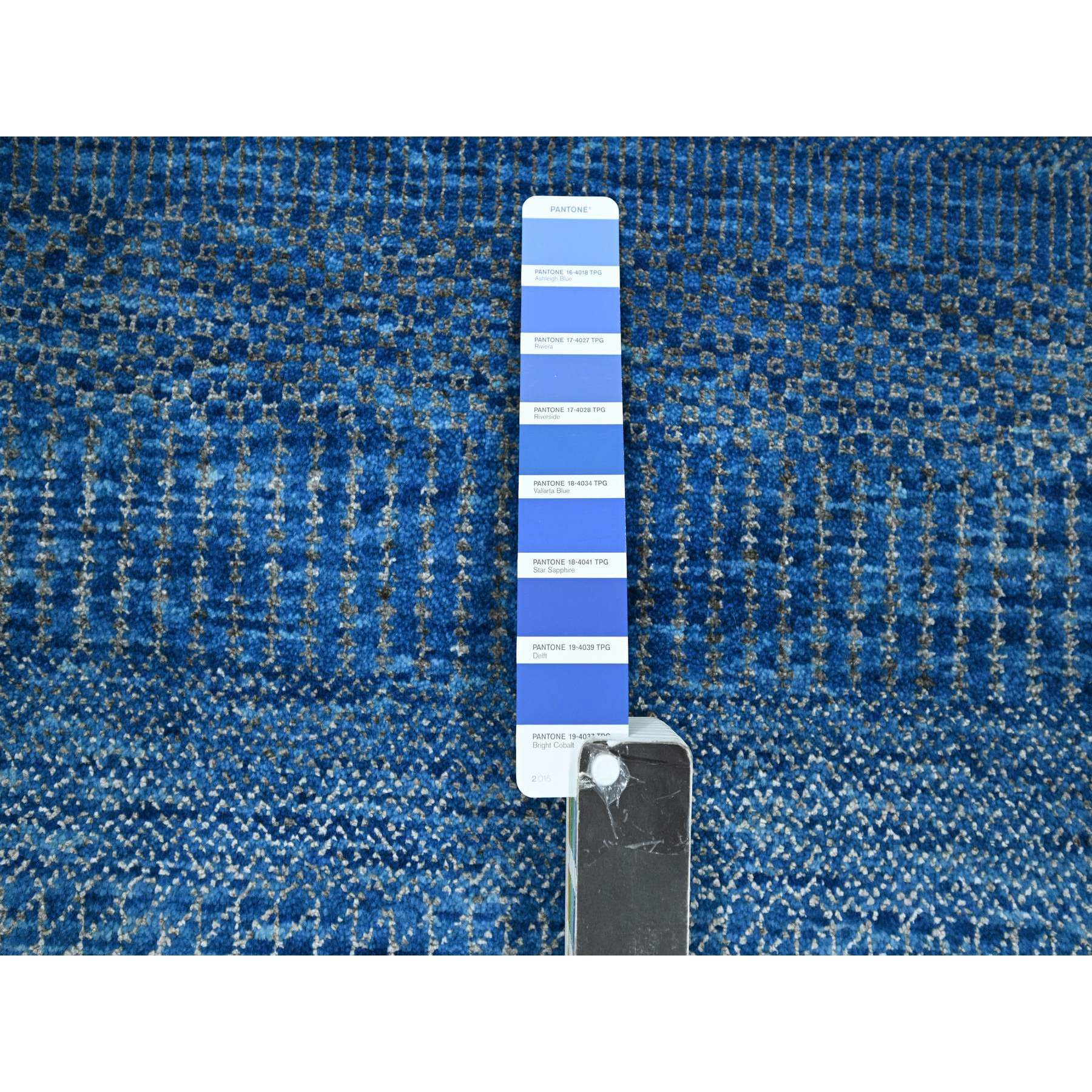 9'x12' Imperial Blue, Modern Grass Design, Hand Knotted, Denser Weave, Tone on Tone, Wool and Silk, Borderless, Lush and Plush, Oriental Rug Sh76322