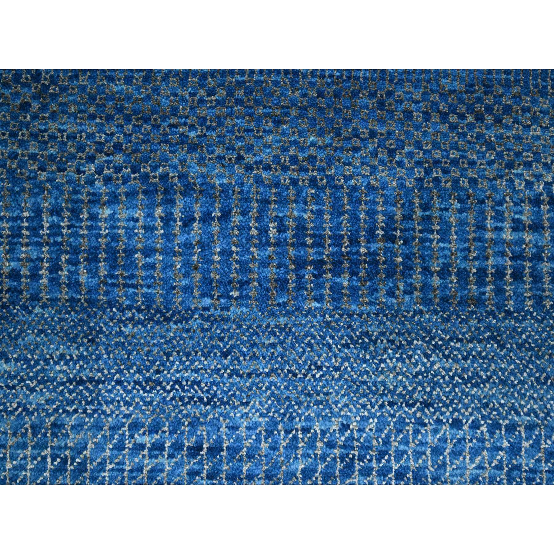 9'x12' Imperial Blue, Modern Grass Design, Hand Knotted, Denser Weave, Tone on Tone, Wool and Silk, Borderless, Lush and Plush, Oriental Rug Sh76322