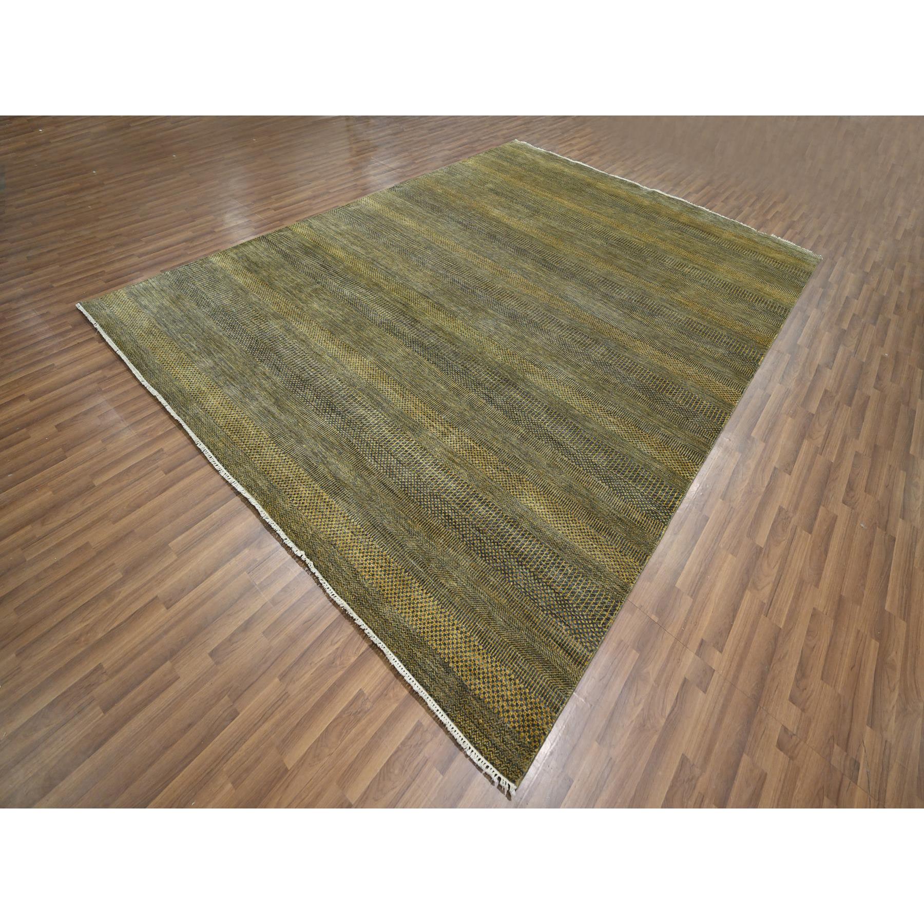 9'2"x12'6" Bone Brown, Modern Grass Design, Hand Knotted, Borderless, Denser Weave, Tone on Tone, Wool and Silk, Lush and Plush, Oriental Rug Sh76323