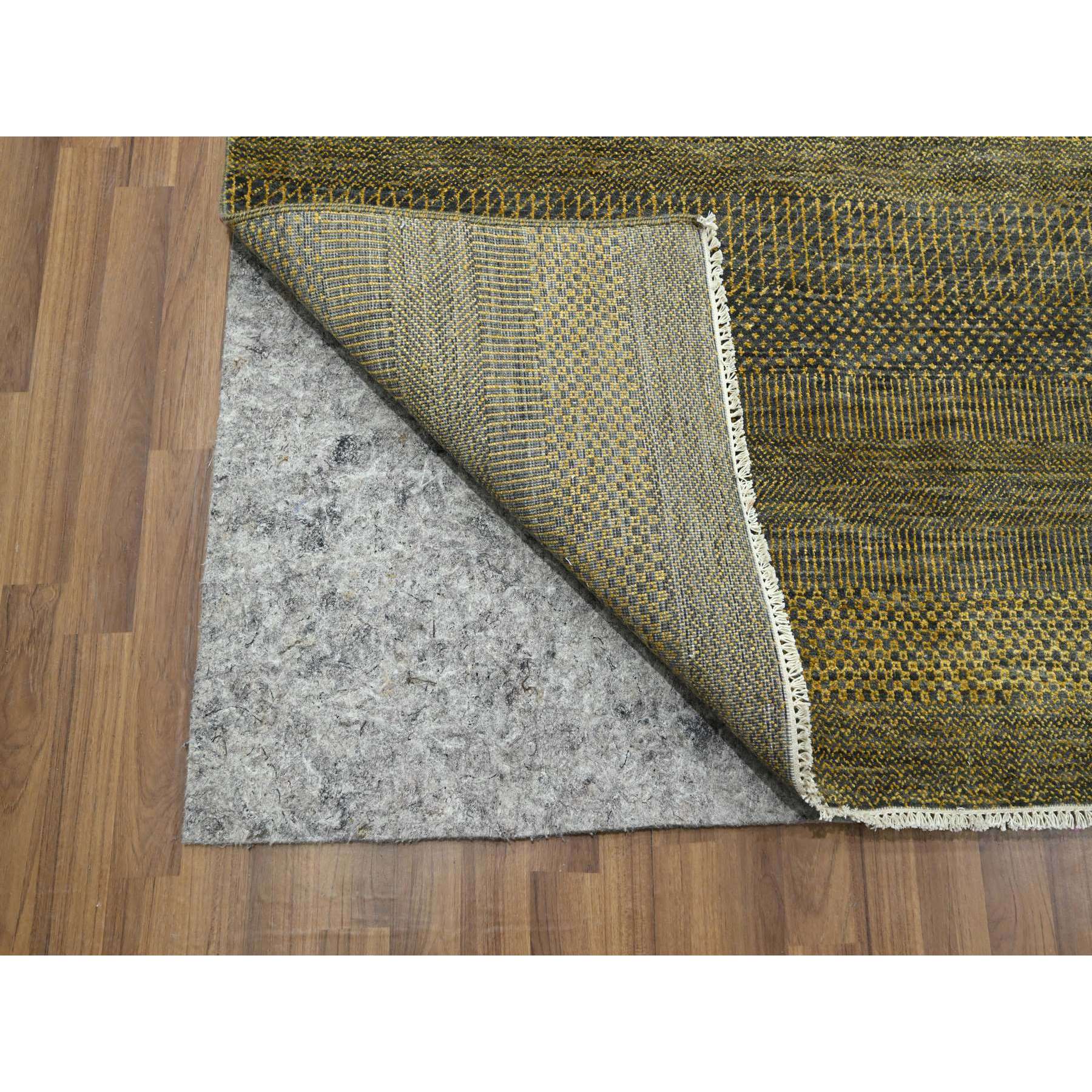 9'2"x12'6" Bone Brown, Modern Grass Design, Hand Knotted, Borderless, Denser Weave, Tone on Tone, Wool and Silk, Lush and Plush, Oriental Rug Sh76323