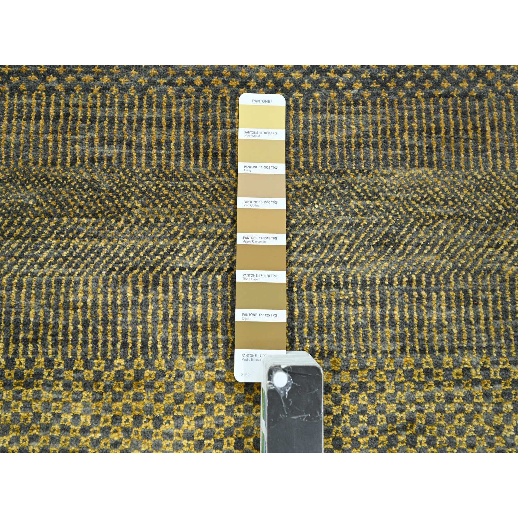 9'2"x12'6" Bone Brown, Modern Grass Design, Hand Knotted, Borderless, Denser Weave, Tone on Tone, Wool and Silk, Lush and Plush, Oriental Rug Sh76323