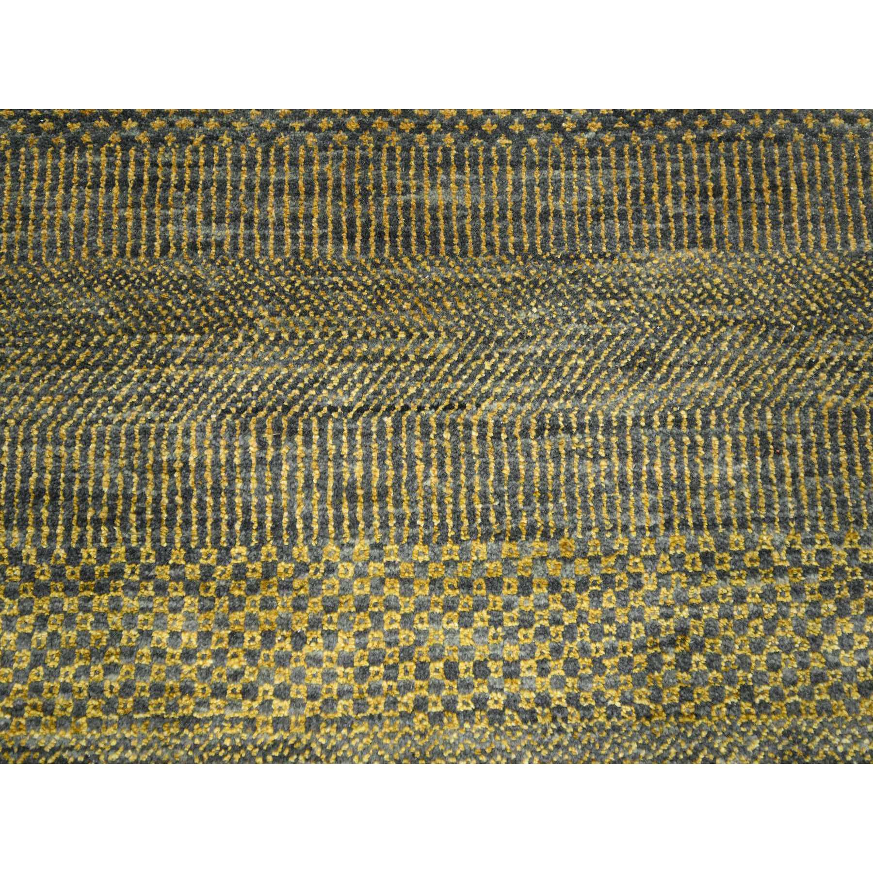 9'2"x12'6" Bone Brown, Modern Grass Design, Hand Knotted, Borderless, Denser Weave, Tone on Tone, Wool and Silk, Lush and Plush, Oriental Rug Sh76323