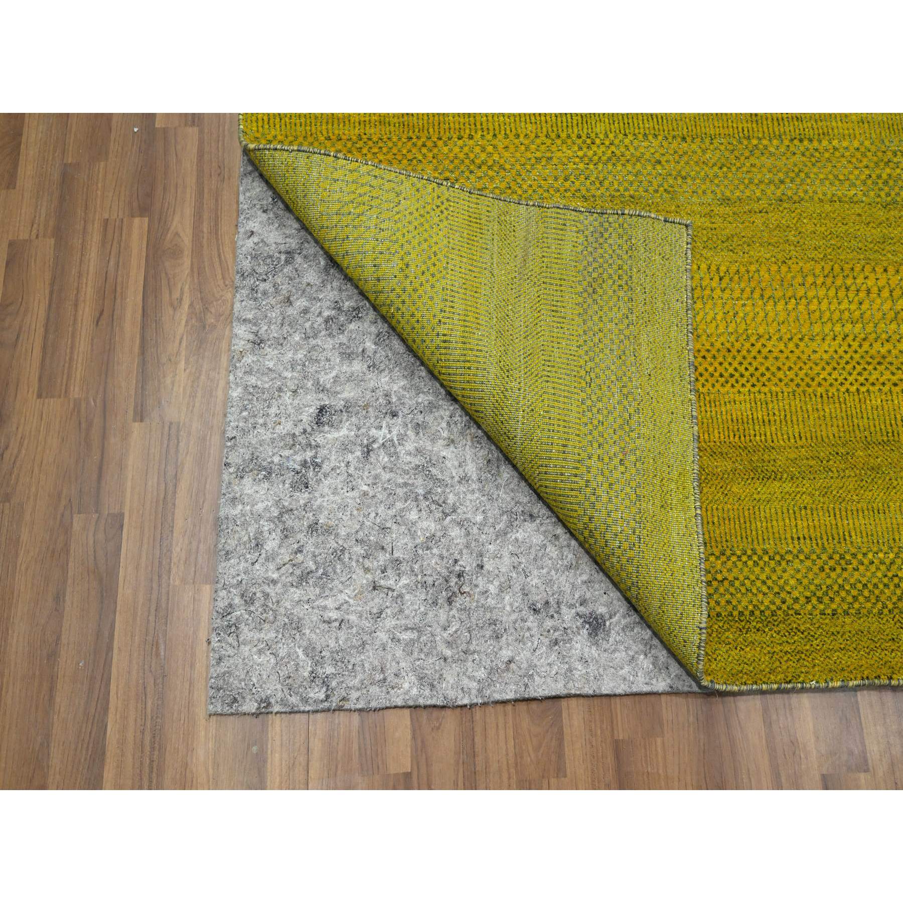 8'10"x12'5" Celylon Yellow, Modern Grass Design, Wool and Silk, Hand Knotted, Borderless, Denser Weave, Tone on Tone, Lush and Plush, Oriental Rug Sh76324