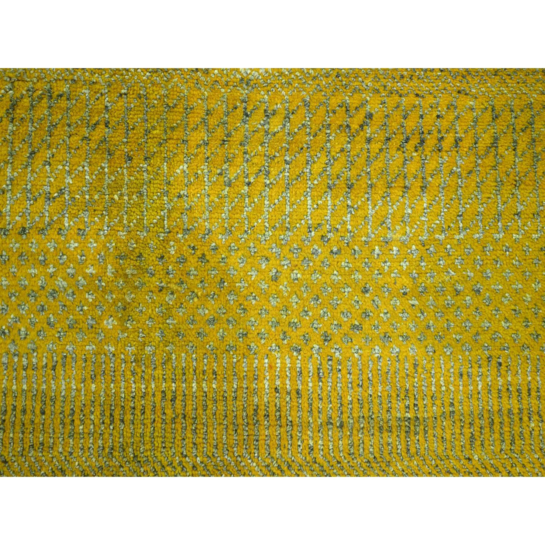8'10"x12'5" Celylon Yellow, Modern Grass Design, Wool and Silk, Hand Knotted, Borderless, Denser Weave, Tone on Tone, Lush and Plush, Oriental Rug Sh76324