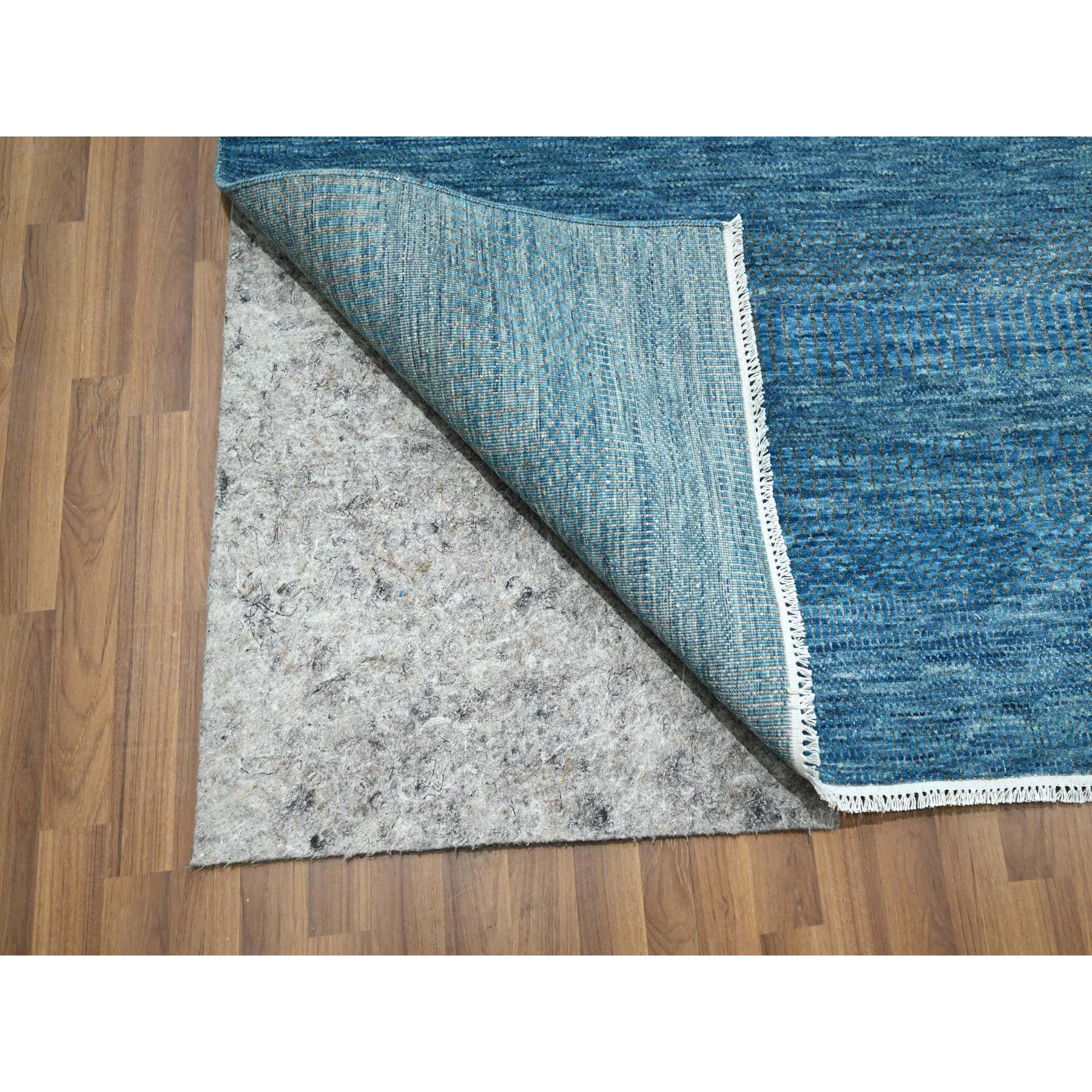 10'x14'2" Vivid Blue, Modern Grass Design, Hand Knotted, Borderless, Denser Weave, Tone on Tone, Wool and Silk, Lush and Plush, Oriental Rug Sh76325