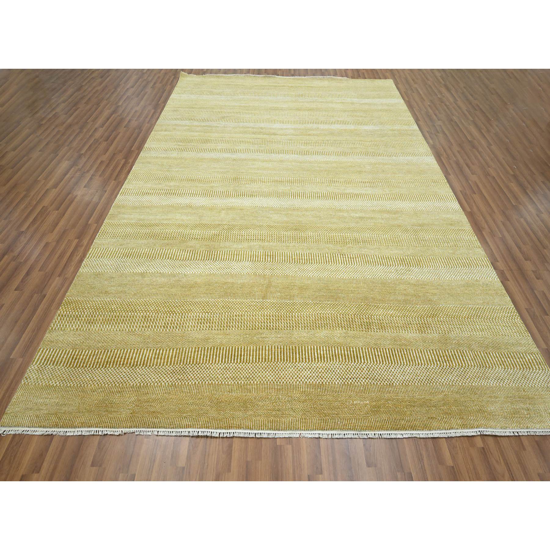 9'x12'3" Cumin Brown, Modern Grass Design, Hand Knotted, Borderless, Tone on Tone, Denser Weave, Wool and Silk, Lush and Plush, Oriental Rug Sh76327
