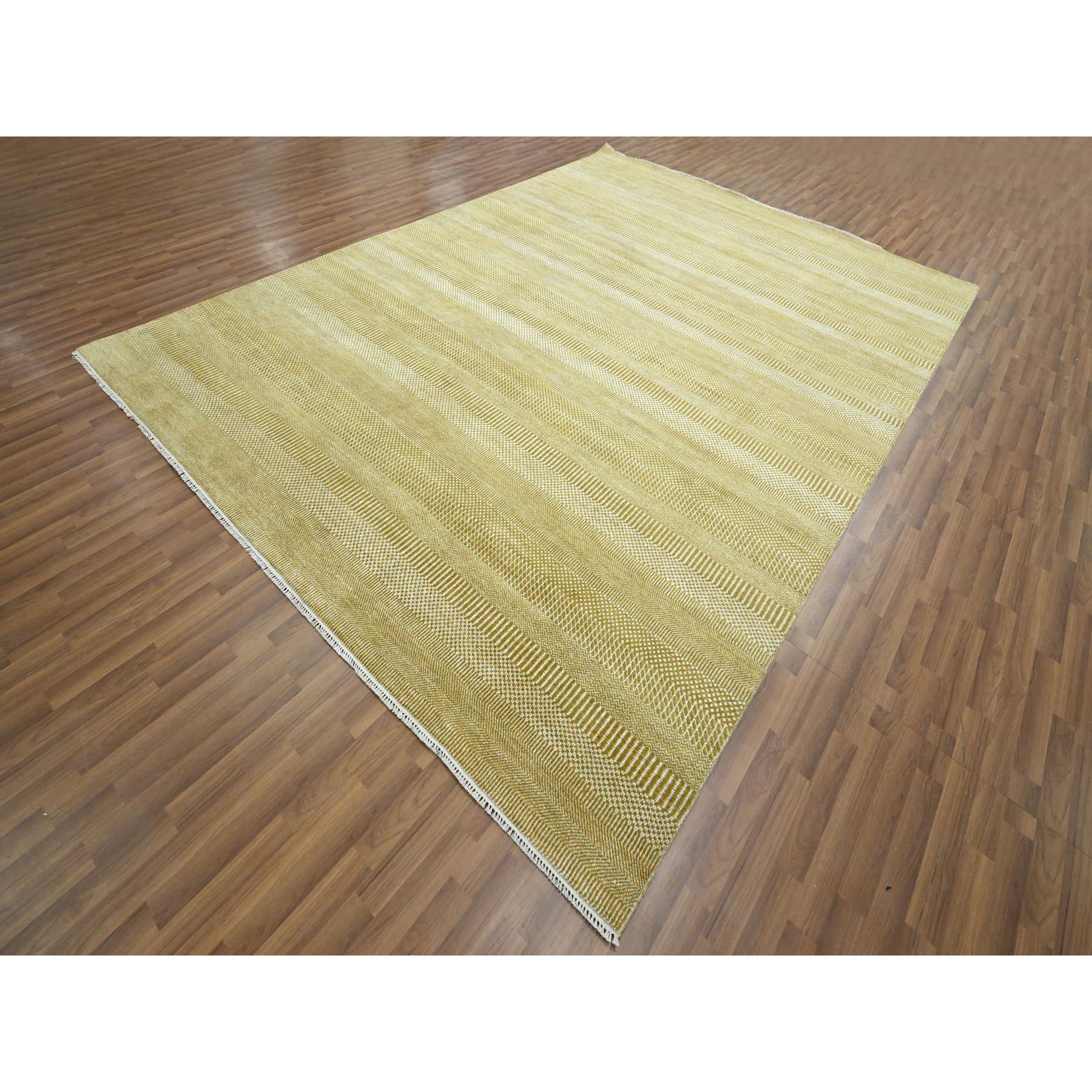 9'x12'3" Cumin Brown, Modern Grass Design, Hand Knotted, Borderless, Tone on Tone, Denser Weave, Wool and Silk, Lush and Plush, Oriental Rug Sh76327