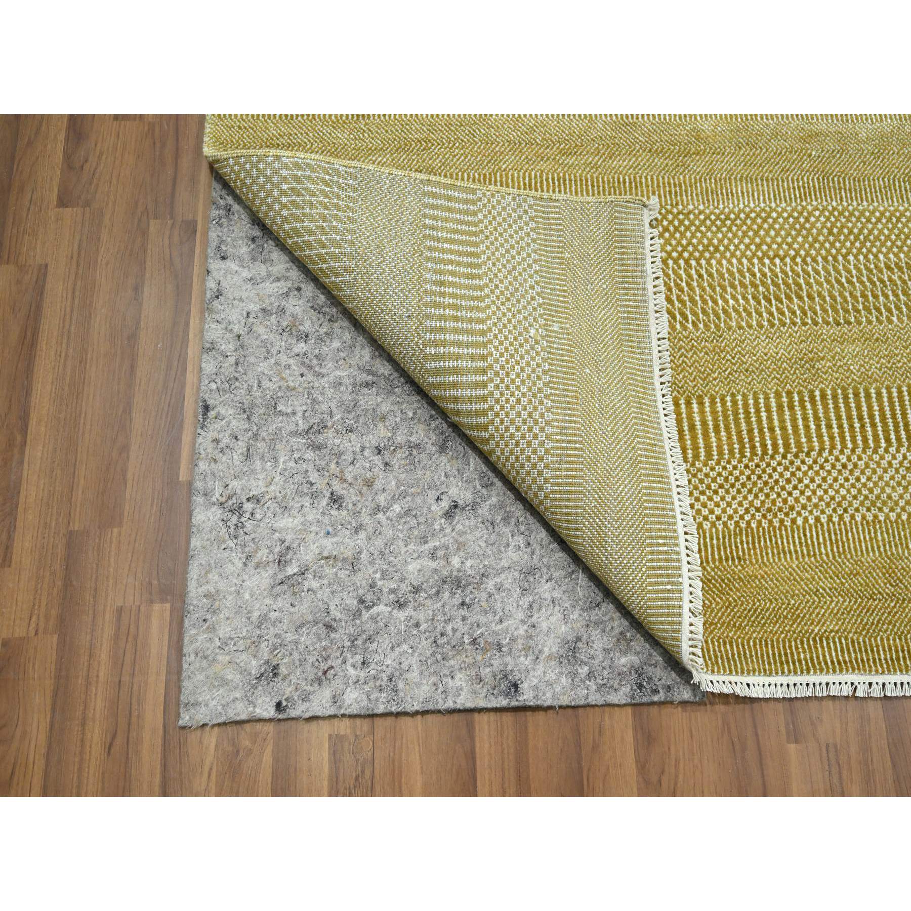 9'x12'3" Cumin Brown, Modern Grass Design, Hand Knotted, Borderless, Tone on Tone, Denser Weave, Wool and Silk, Lush and Plush, Oriental Rug Sh76327
