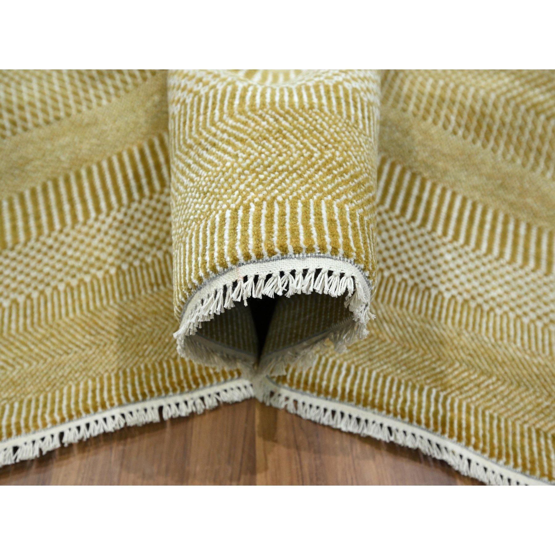 9'x12'3" Cumin Brown, Modern Grass Design, Hand Knotted, Borderless, Tone on Tone, Denser Weave, Wool and Silk, Lush and Plush, Oriental Rug Sh76327