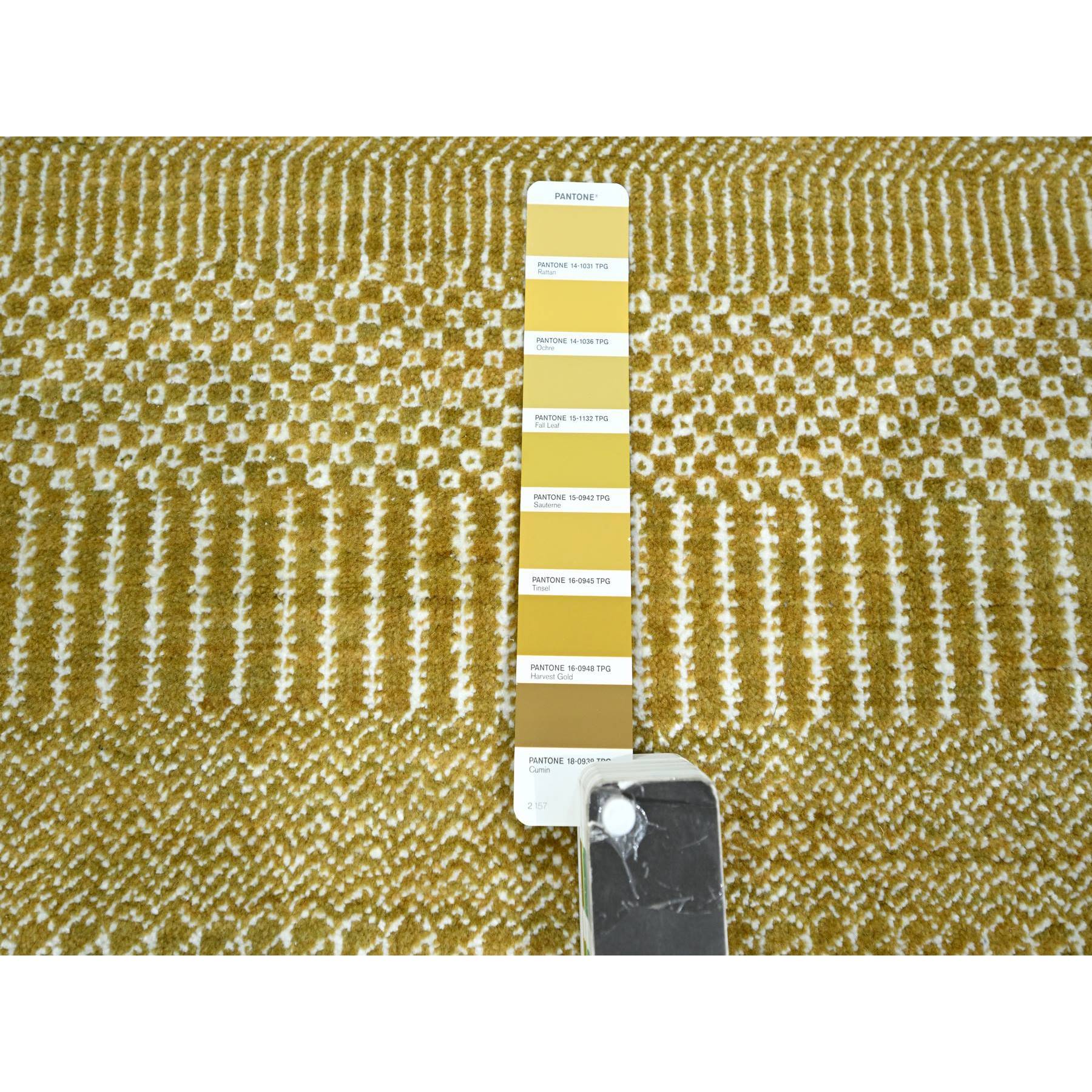 10'2"x14'2" Harvest Gold, Modern Grass Design, Hand Knotted, Borderless, Denser Weave, Wool and Silk, Tone on Tone, Lush and Plush, Oriental Rug Sh76328