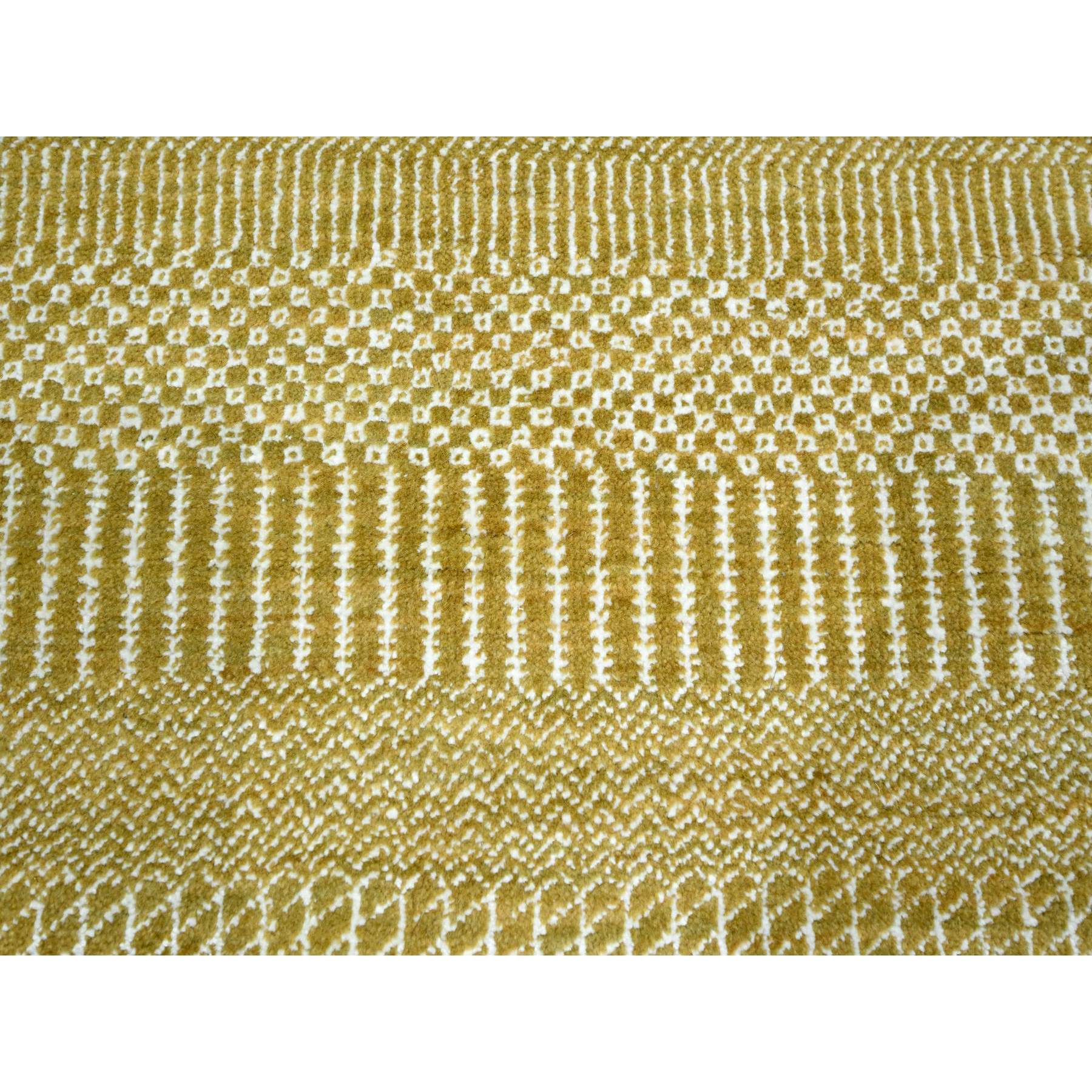 10'2"x14'2" Harvest Gold, Modern Grass Design, Hand Knotted, Borderless, Denser Weave, Wool and Silk, Tone on Tone, Lush and Plush, Oriental Rug Sh76328