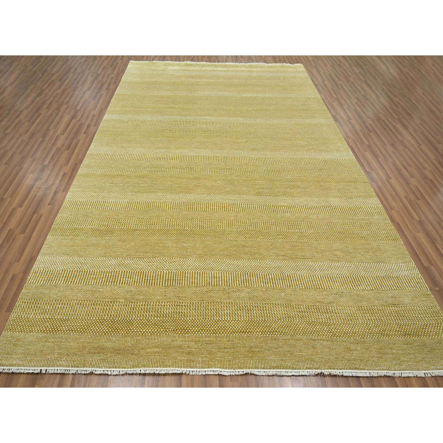 9'x12' Ecru Brown, Modern Grass Design, Borderless, Denser Weave, Tone on Tone, Wool and Silk, Lush and Plush, Hand Knotted, Oriental Rug Sh76329
