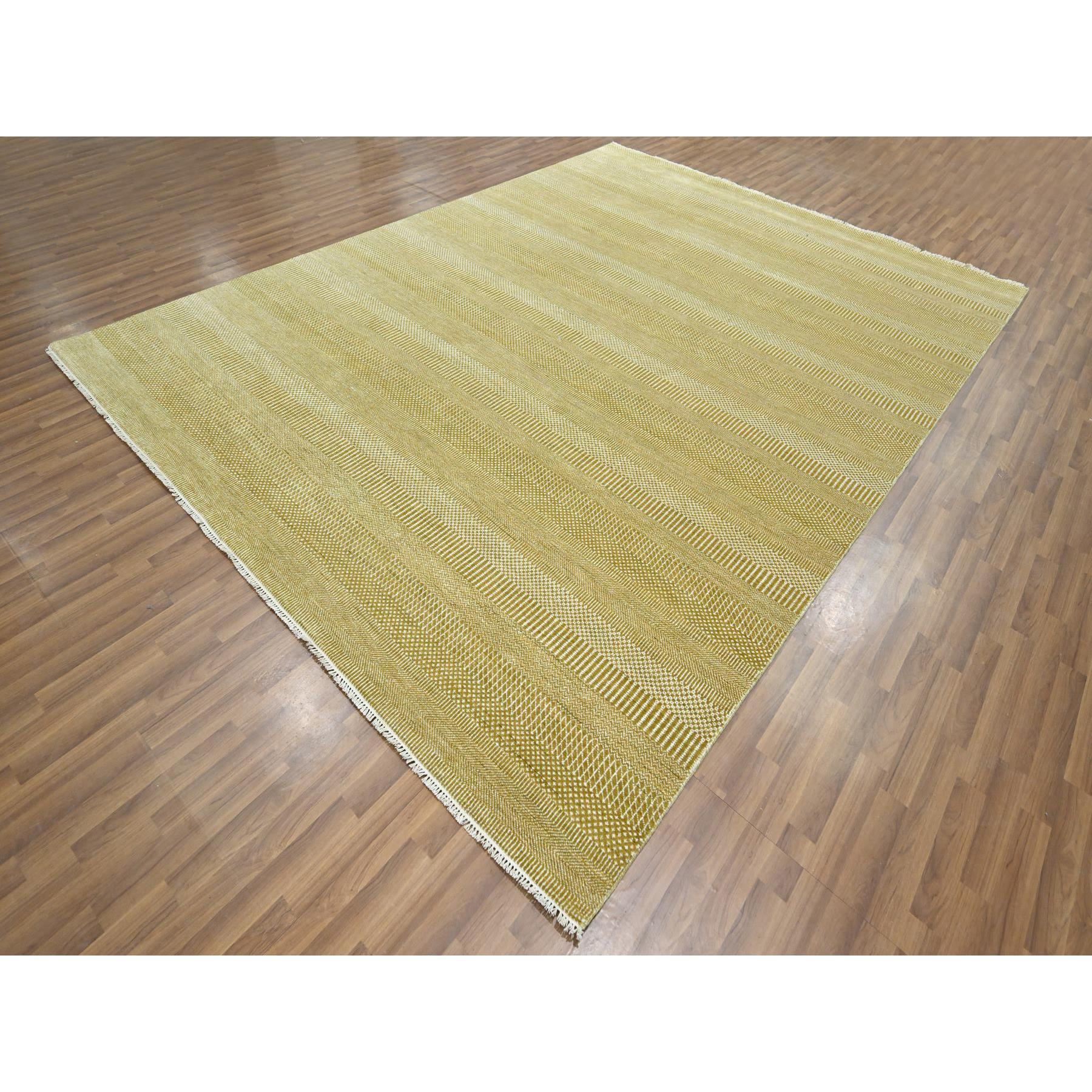 9'x12' Ecru Brown, Modern Grass Design, Borderless, Denser Weave, Tone on Tone, Wool and Silk, Lush and Plush, Hand Knotted, Oriental Rug Sh76329