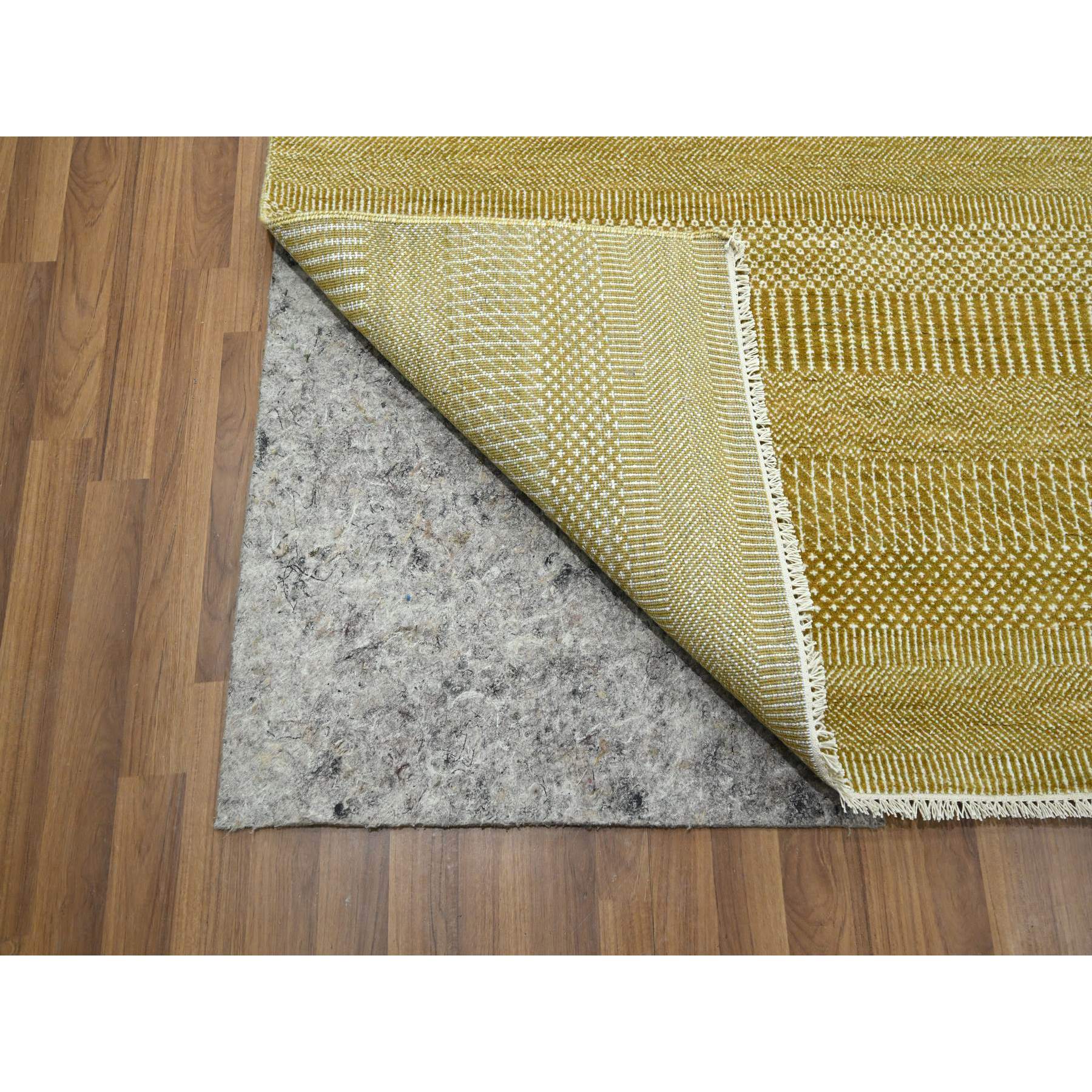 9'x12' Ecru Brown, Modern Grass Design, Borderless, Denser Weave, Tone on Tone, Wool and Silk, Lush and Plush, Hand Knotted, Oriental Rug Sh76329