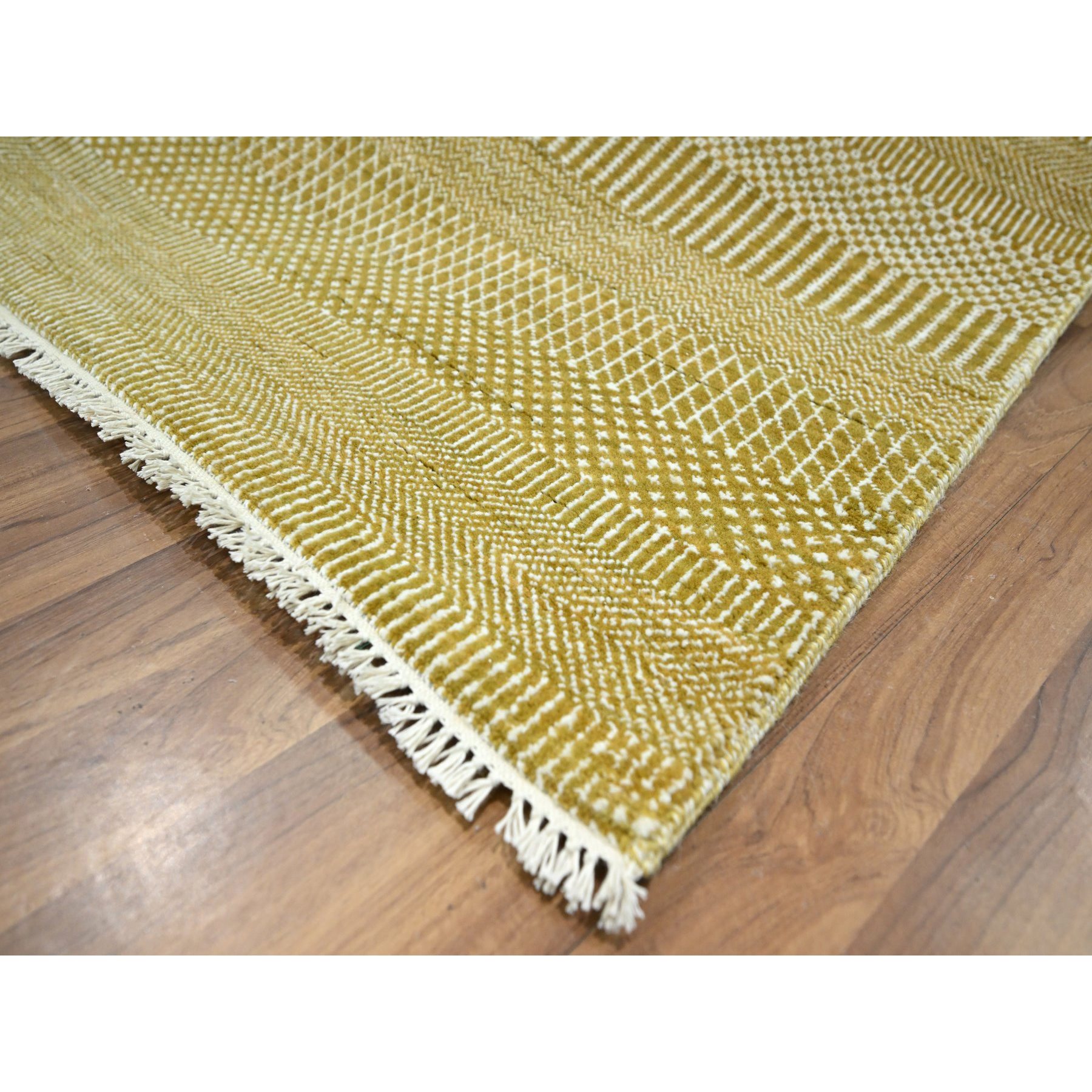 9'x12' Ecru Brown, Modern Grass Design, Borderless, Denser Weave, Tone on Tone, Wool and Silk, Lush and Plush, Hand Knotted, Oriental Rug Sh76329