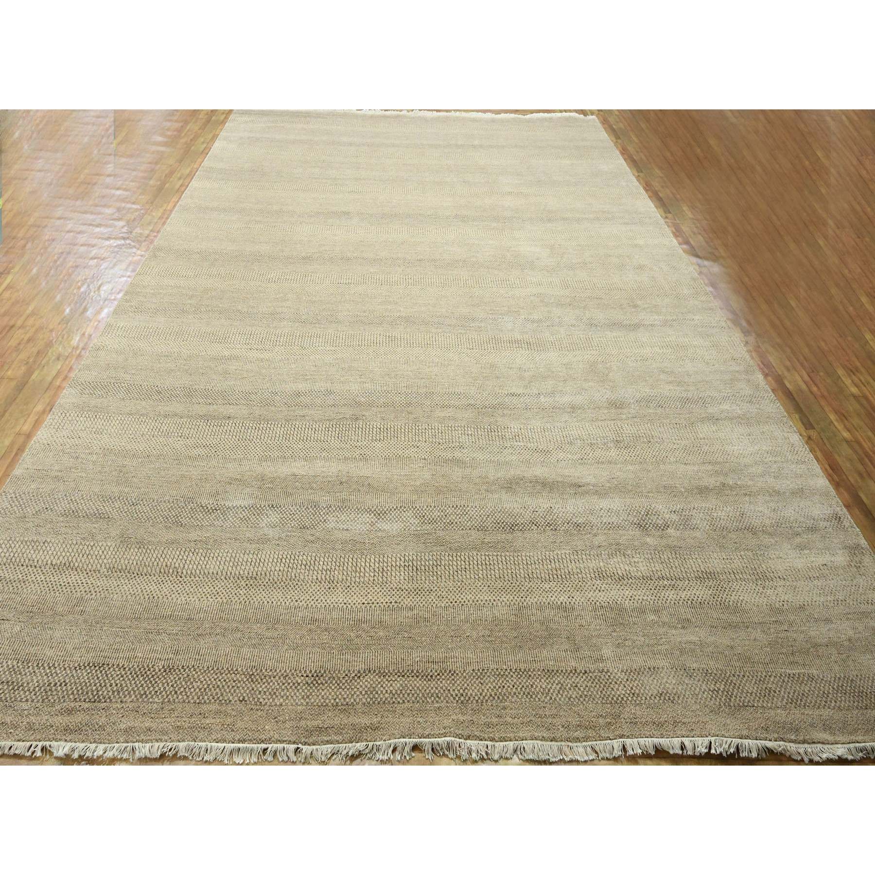 12'x15' Cafe Au Lait Brown, Modern Grass Design, Hand Knotted, Borderless, Denser Weave, Tone on Tone, Wool and Silk, Lush and Plush, Oversized, Oriental Rug Sh76330