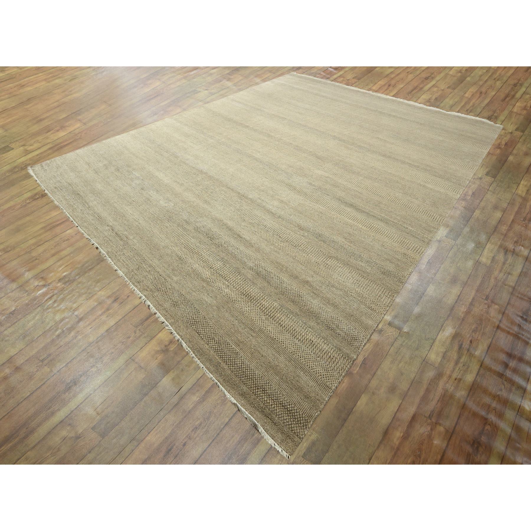 12'x15' Cafe Au Lait Brown, Modern Grass Design, Hand Knotted, Borderless, Denser Weave, Tone on Tone, Wool and Silk, Lush and Plush, Oversized, Oriental Rug Sh76330