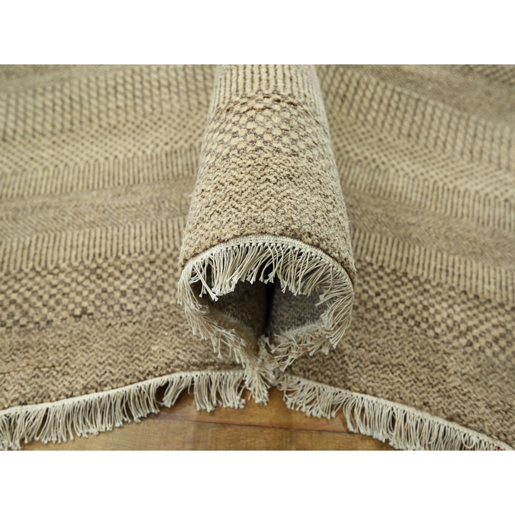 12'x15' Cafe Au Lait Brown, Modern Grass Design, Hand Knotted, Borderless, Denser Weave, Tone on Tone, Wool and Silk, Lush and Plush, Oversized, Oriental Rug Sh76330