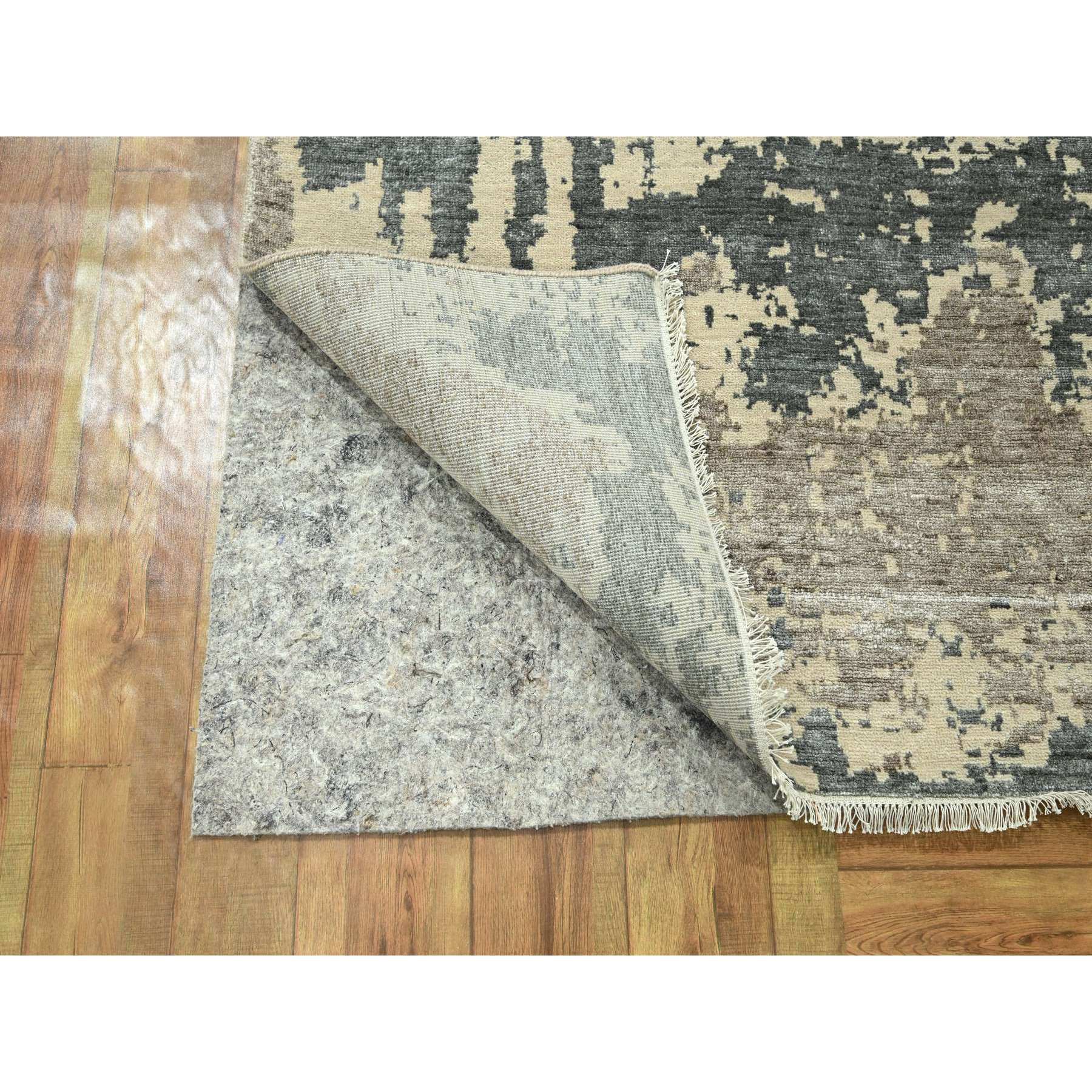 11'10"x15' Charcoal Gray & Beige, Modern Abstract Design with Natural Colors, Wool and Silk, Hand Knotted, Oversized, Oriental Rug Sh76331