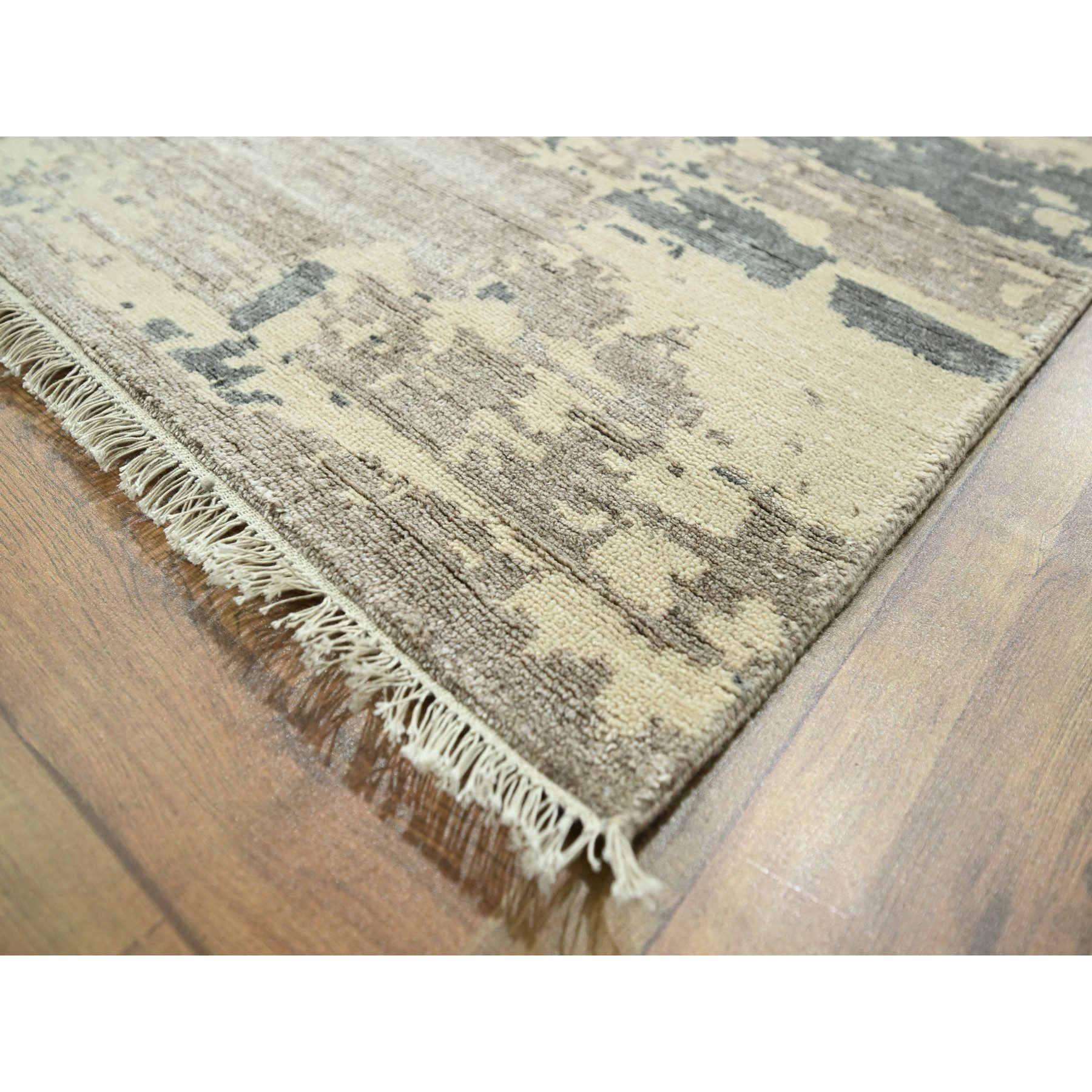 11'10"x15' Charcoal Gray & Beige, Modern Abstract Design with Natural Colors, Wool and Silk, Hand Knotted, Oversized, Oriental Rug Sh76331