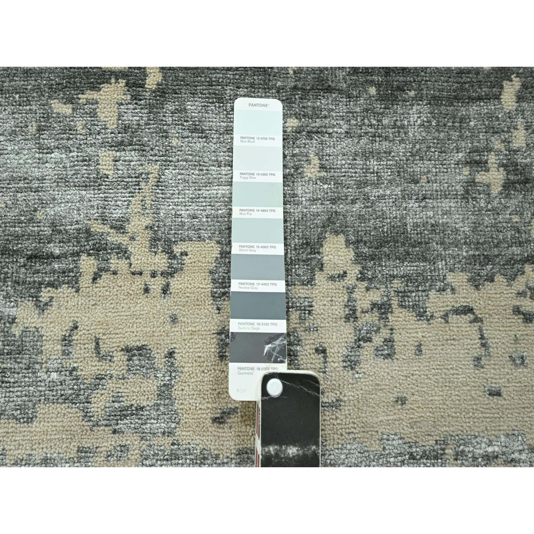 11'10"x15' Charcoal Gray & Beige, Modern Abstract Design with Natural Colors, Wool and Silk, Hand Knotted, Oversized, Oriental Rug Sh76331