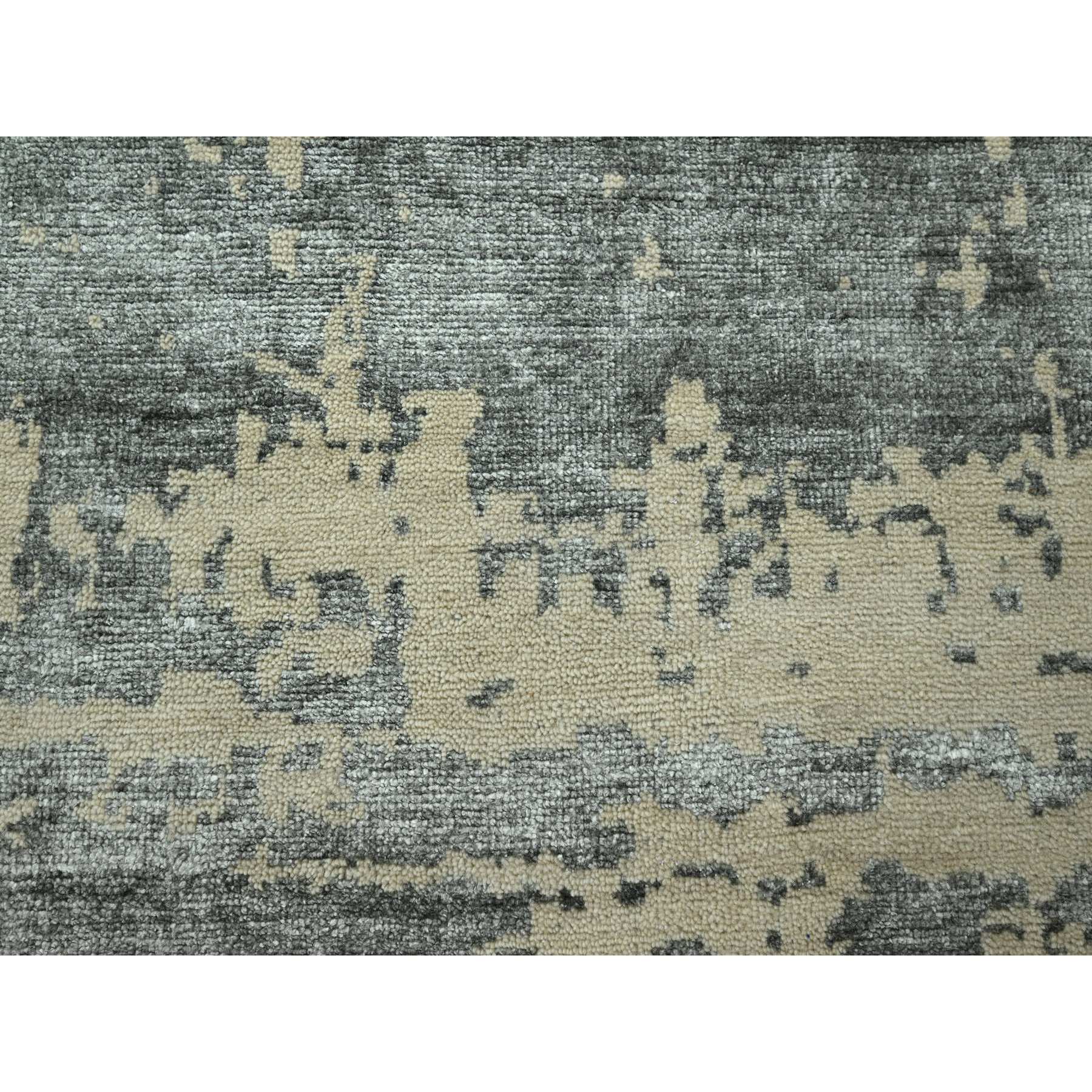 11'10"x15' Charcoal Gray & Beige, Modern Abstract Design with Natural Colors, Wool and Silk, Hand Knotted, Oversized, Oriental Rug Sh76331