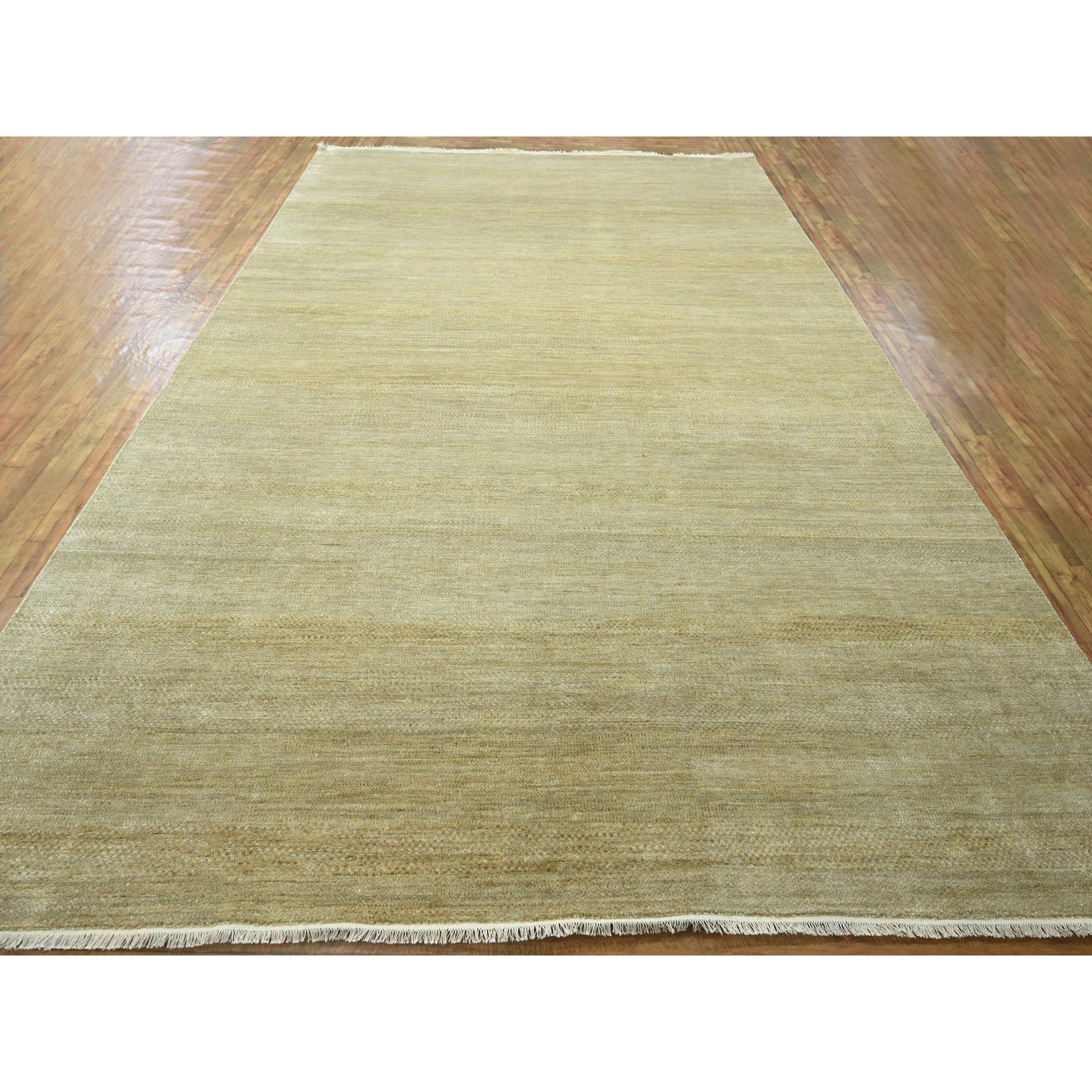 10'x14' Khaki Brown, Modern Grass Design, Hand Knotted, Borderless, Denser Weave, Lush and Plush, Tone on Tone, Wool and Silk, Oriental Rug Sh76332
